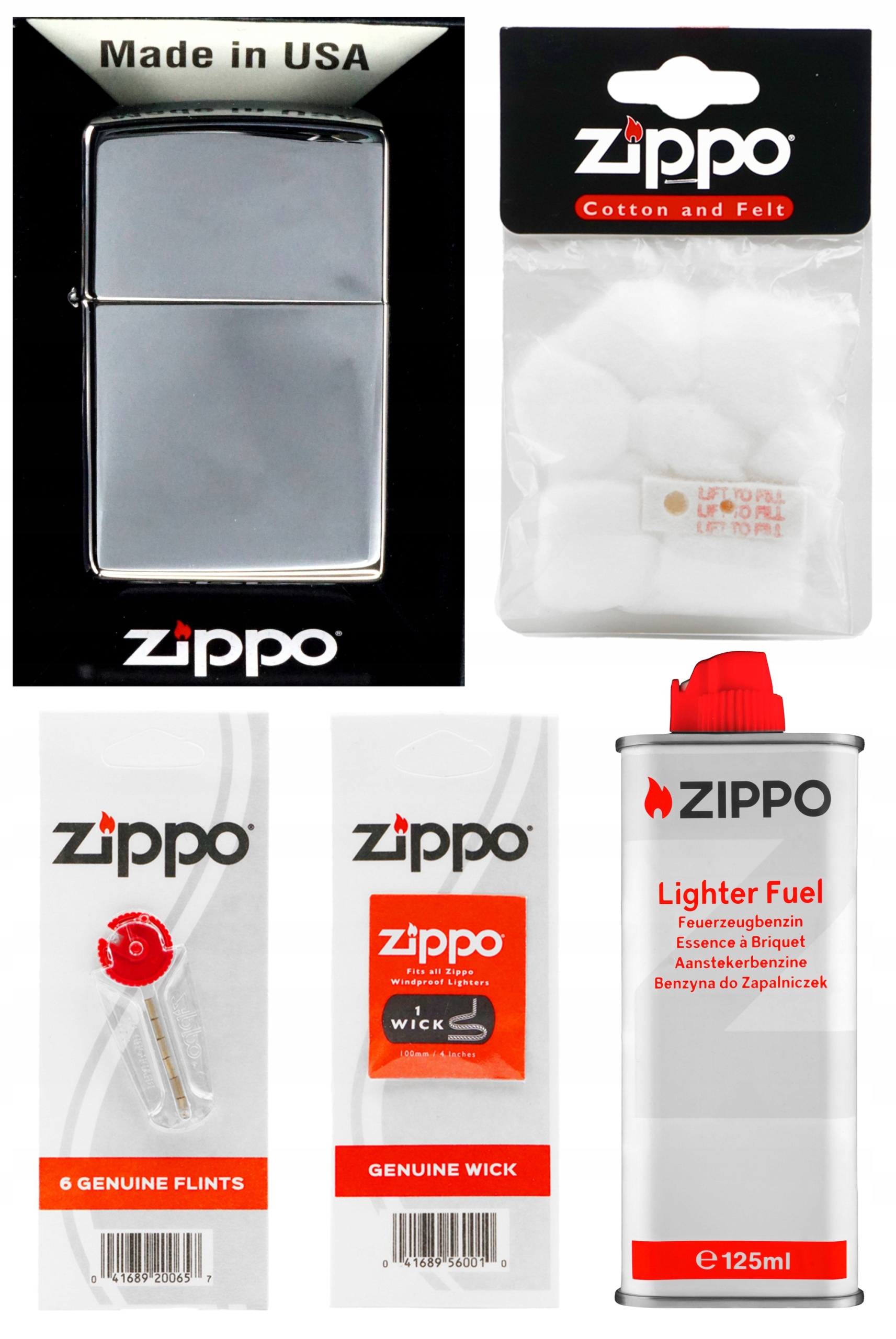 Zapalovač Zippo Chrome High Polished Benzín Kameny Knoty Vatka