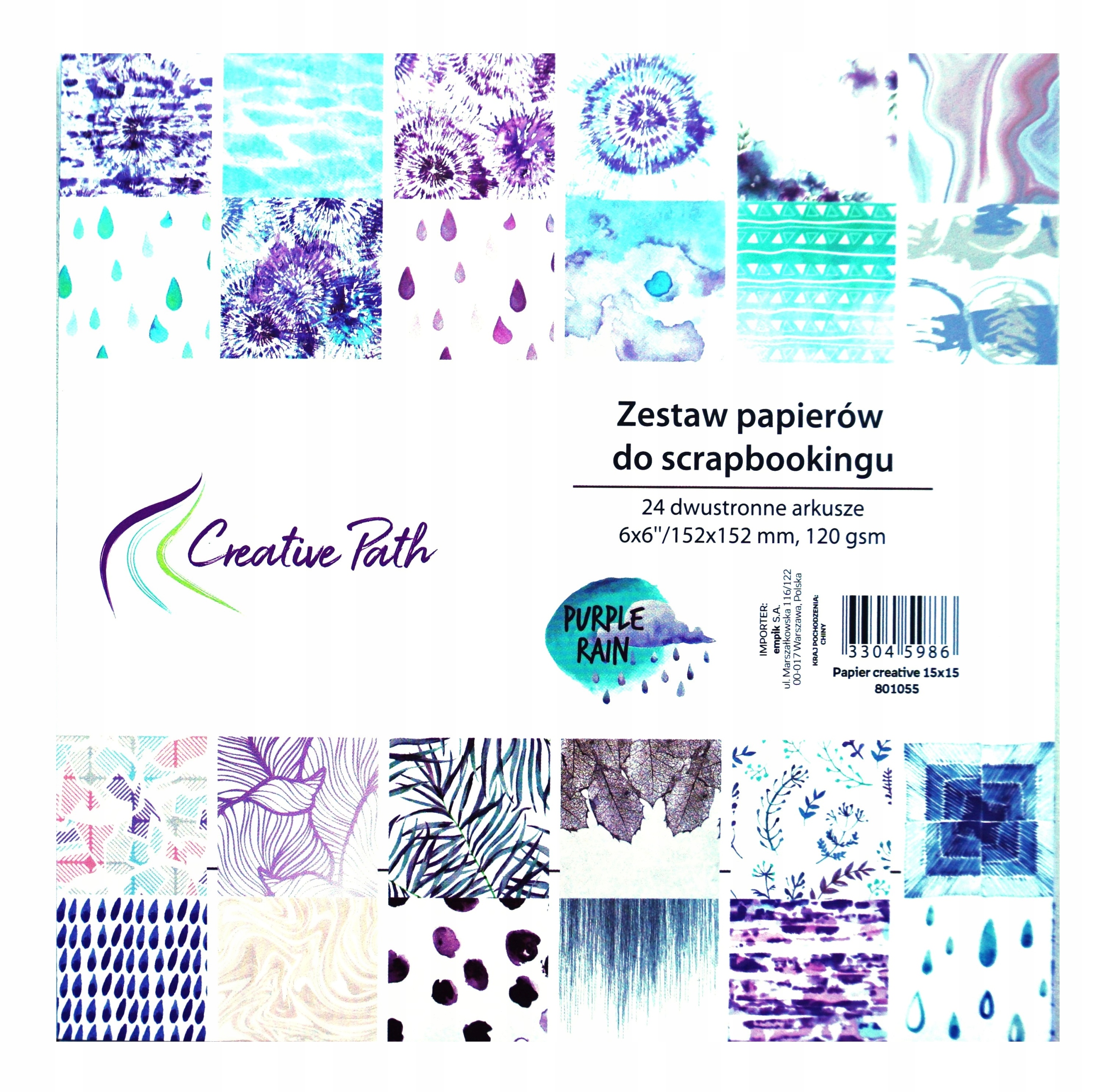 Zestaw papierów 15 x 15 cm 24 arkusze Purple Rain