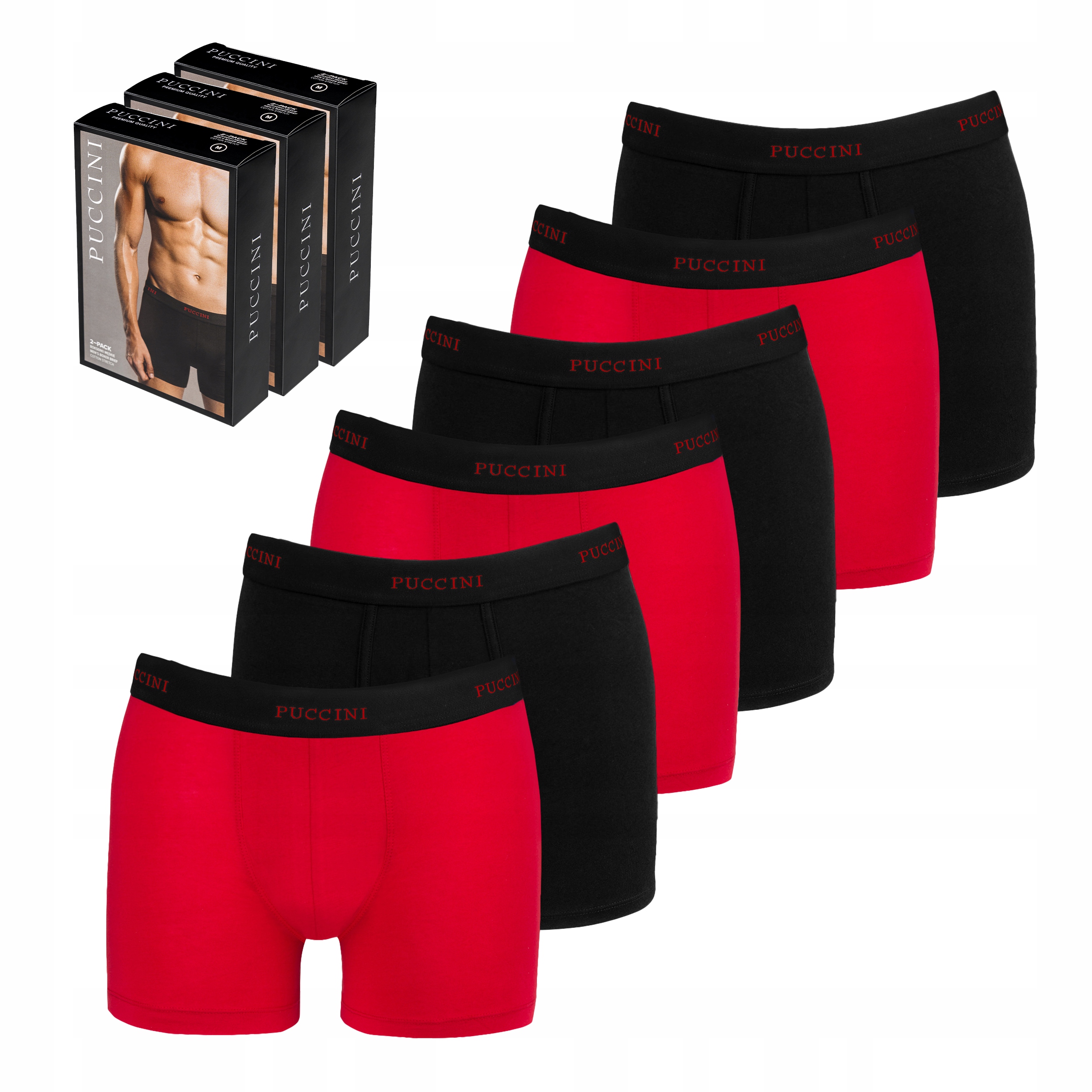Pánské boxerky Puccini Černé Červené Sada Balení 6 Kusů Bavlna XL BX05XL-1-3