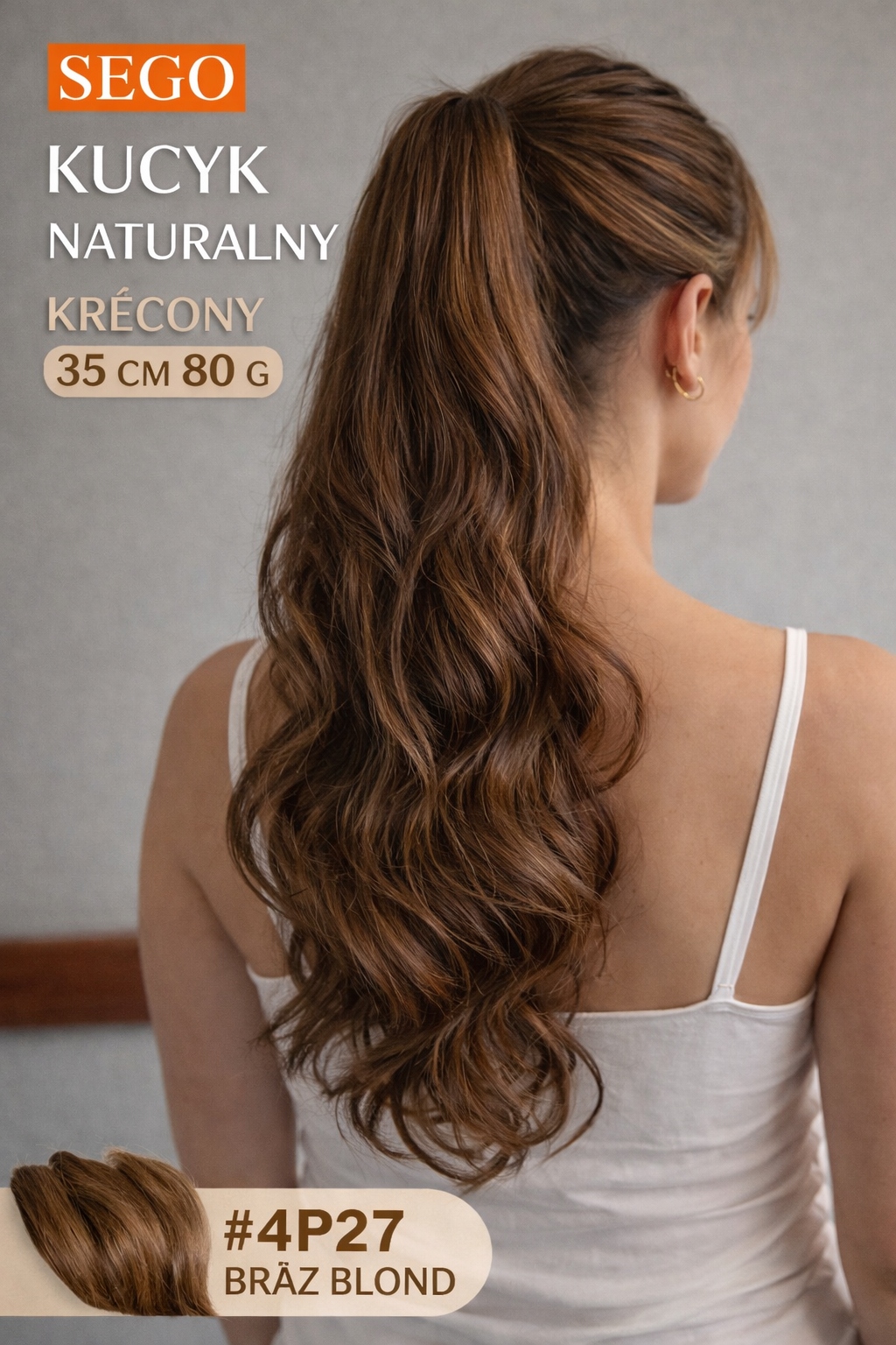 Kucyk doczepiany naturalny kręcony 35 cm blond z rzepem