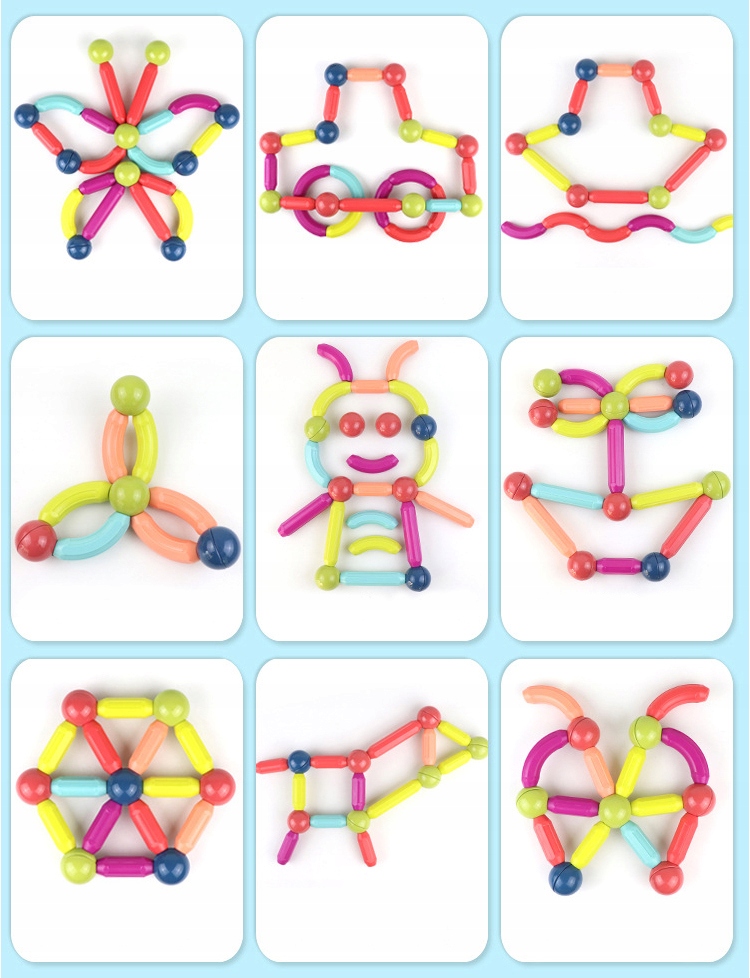 KLOCKI MAGNETYCZNE MAGNETIC STICKS Edukacja 66 EL Szerokość produktu 32 cm
