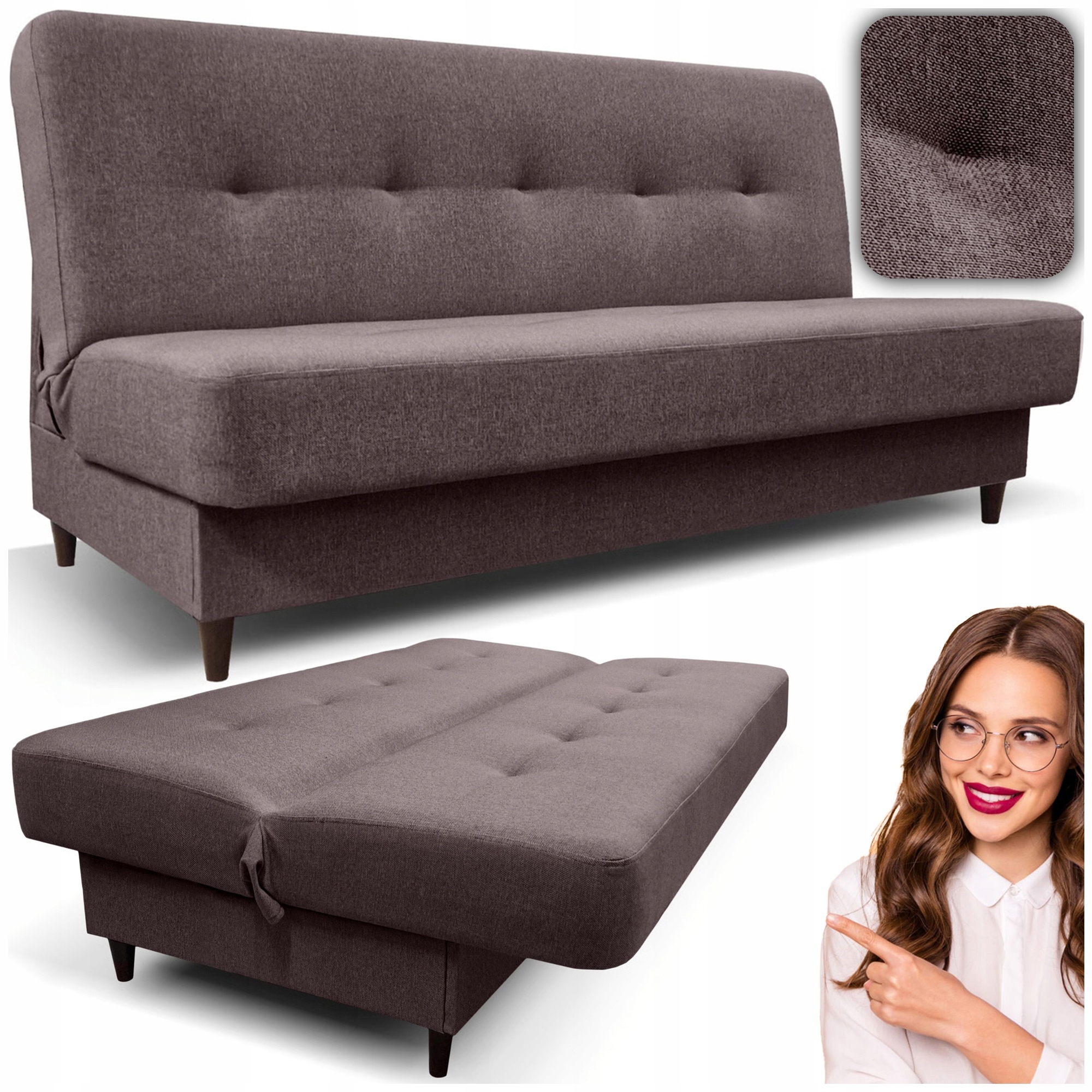Wersalka Rozkładana Sofa Z Funkcją Spania Dwuosobowa Welur Brąz Aruba 2