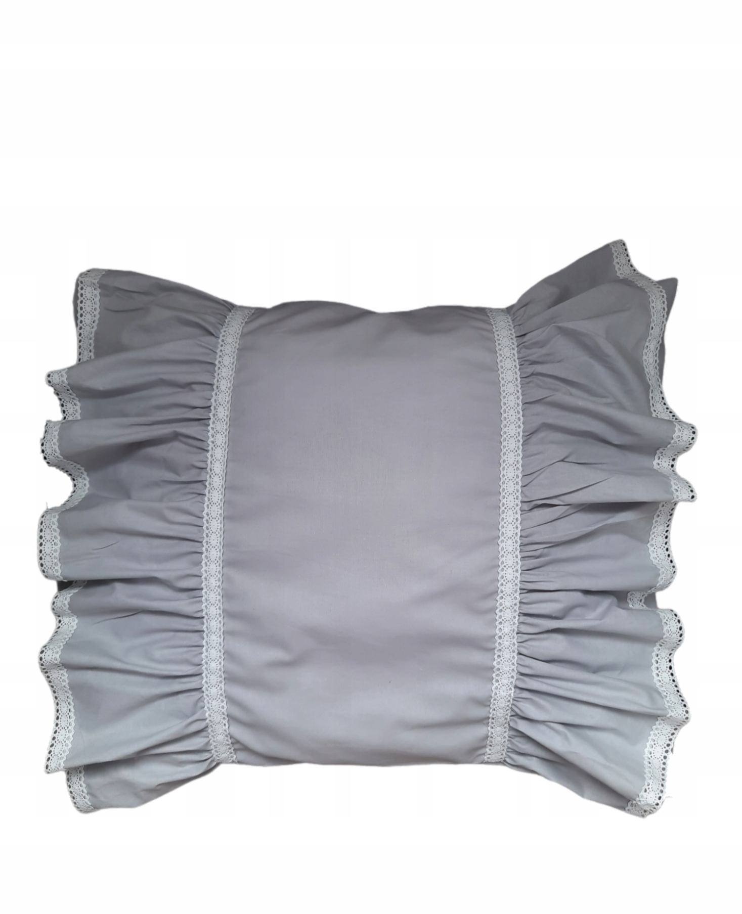 

Poszewka Retro shabby szara koronka falbanki 70x80