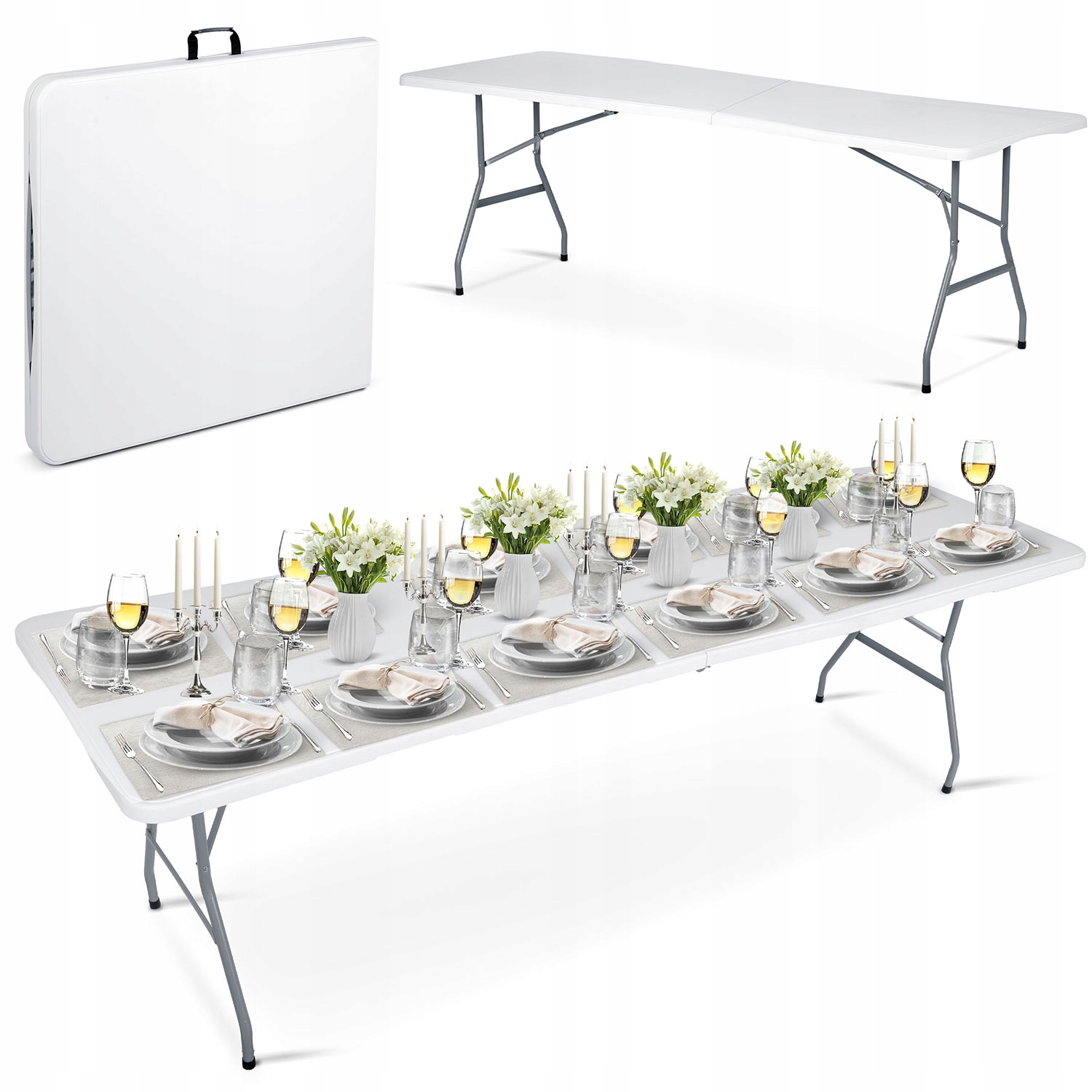 Rozkladací Záhradný Stôl Cateringový Banketový Skladací Kufor 244 cm