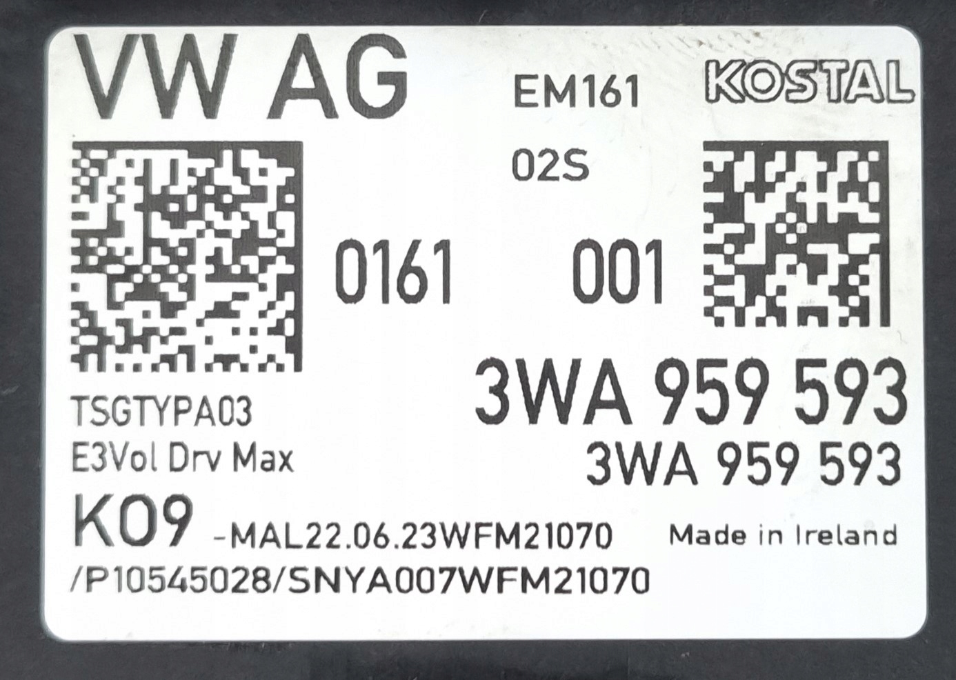 Moduł drzwi lewy przód Audi VW 3WA959593 Stan opakowania zastępcze