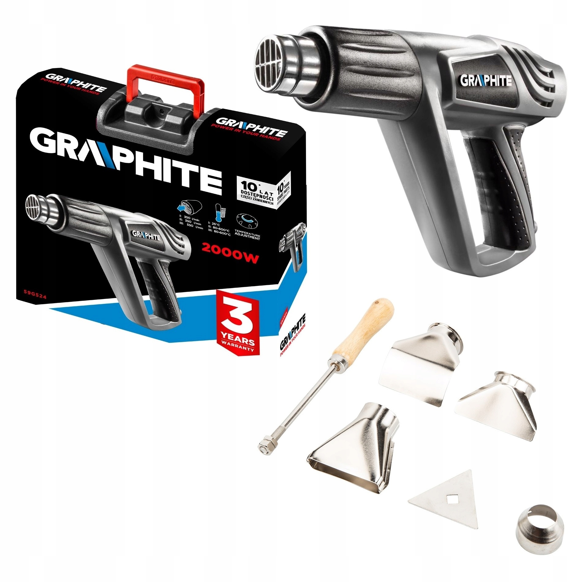 Opalarka 2000W 3 biegi regulacja temper GRAPHITE