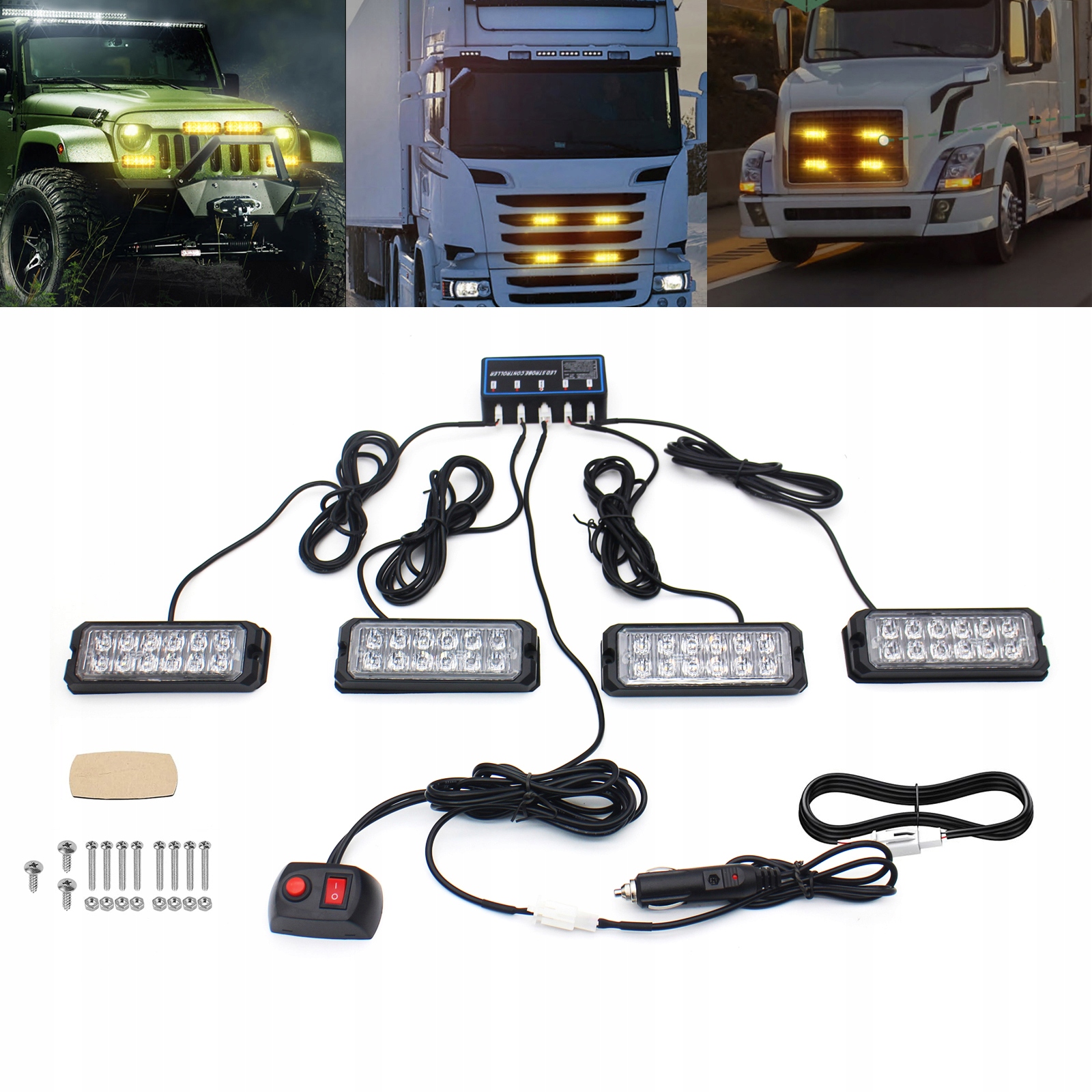 4x Výstražné Lampy Stroboskop Pomoc Autopřepravník 12 Led 12V 24V IP67