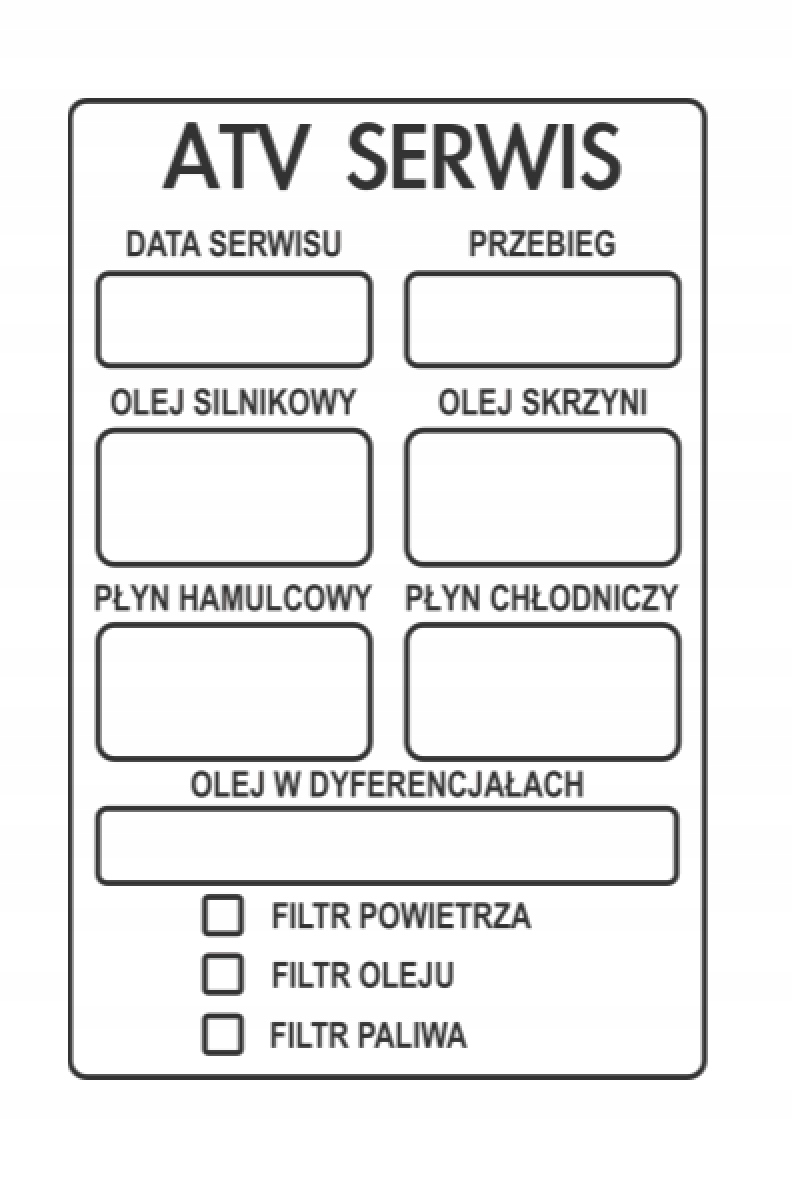 Naklejki Etykiety foliowe serwisowe 50szt. Atv Serwis buggy quad motocykl