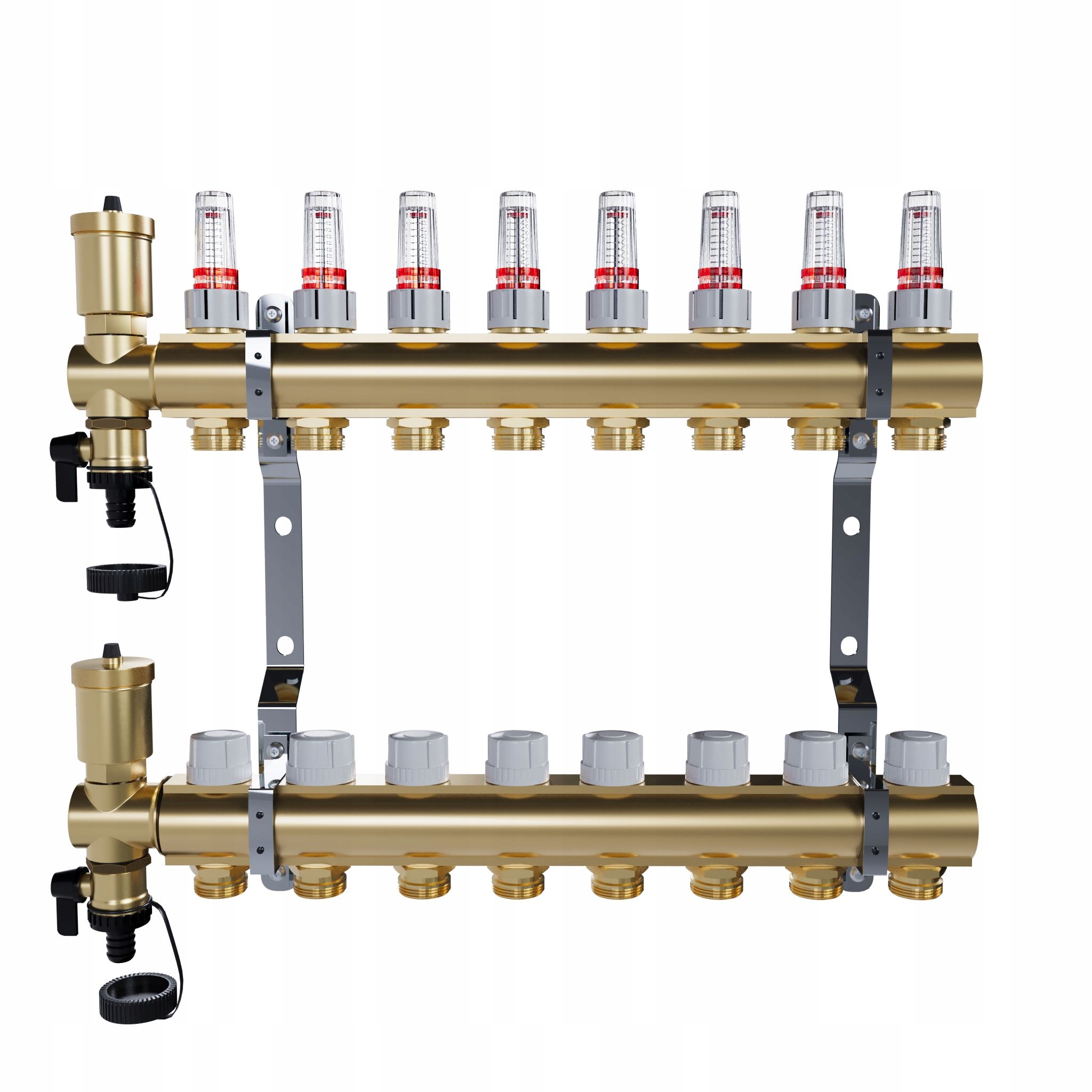 Mosazný 8-okruhový rozdělovač pro podlahové vytápění