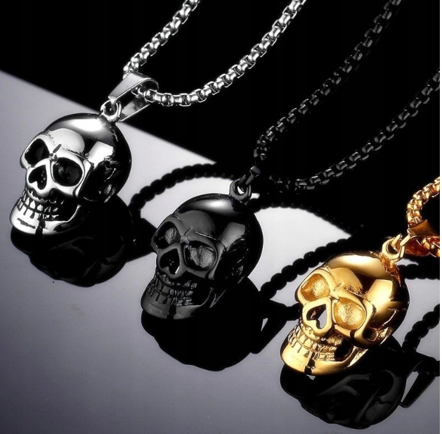 Wisiorek Czarna Czaszka Łańcuszek Stal 316L punk Materiał inny materiał