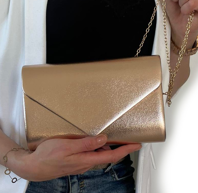 Szampańska WIECZOROWA wizytowa torebka KOPERTÓWKA SKÓRA EKO