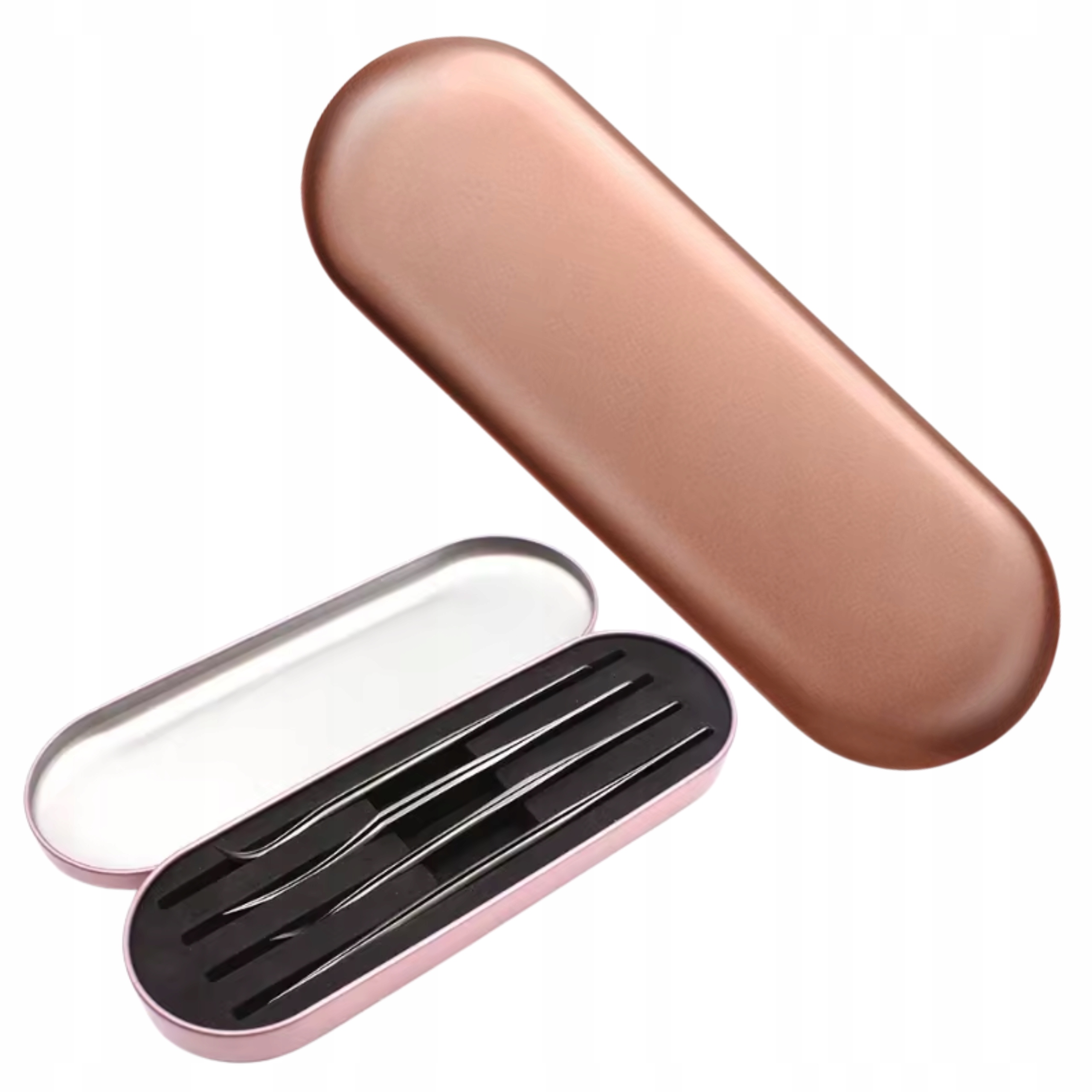 Metalowe ETUI na 4 pęsety do rzęs Różowe Złoto Premium Lashes