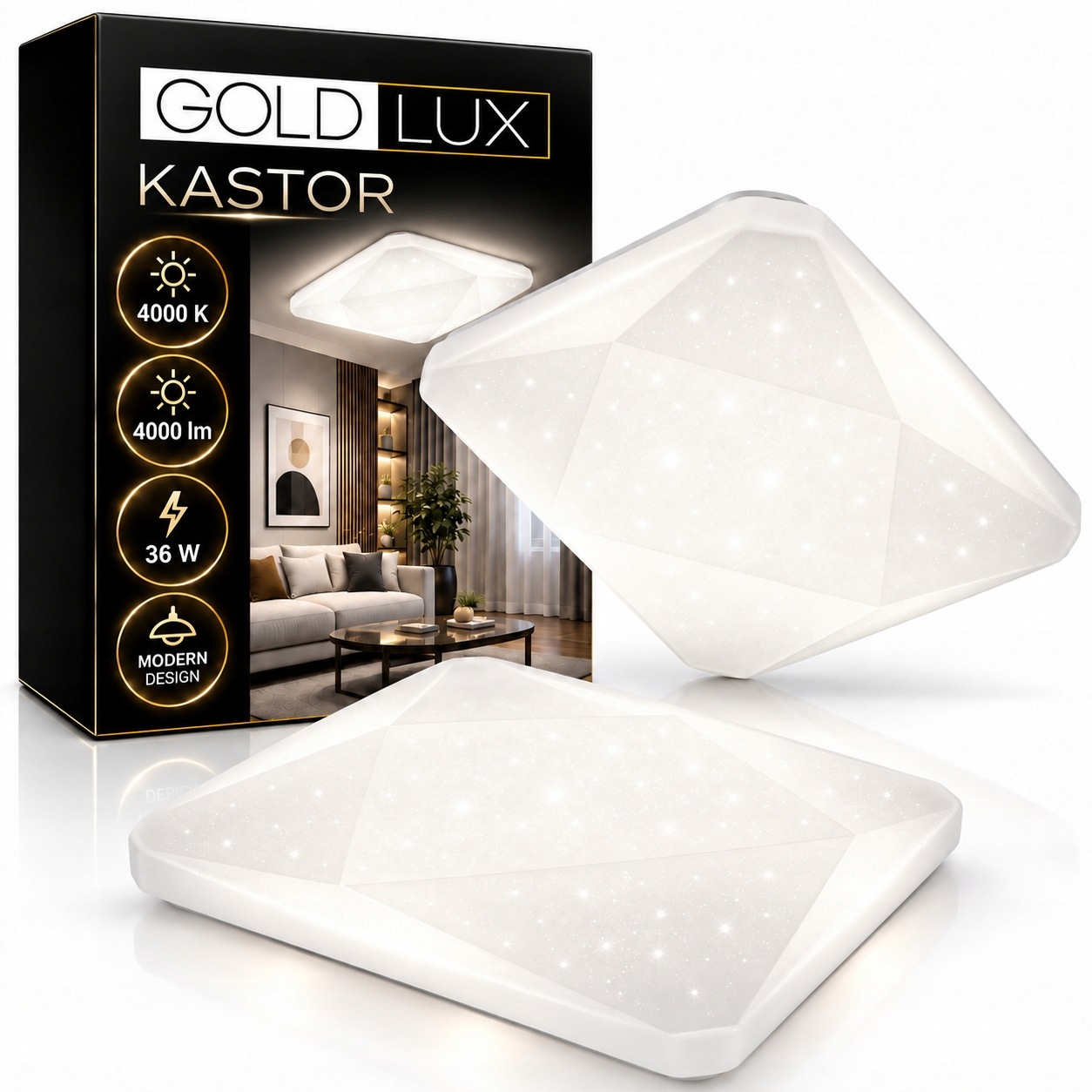 Stropní Svítidlo Led Stropní Svítidlo Na omítku Panel 36W Bílý Efekt Hvězd Diamant