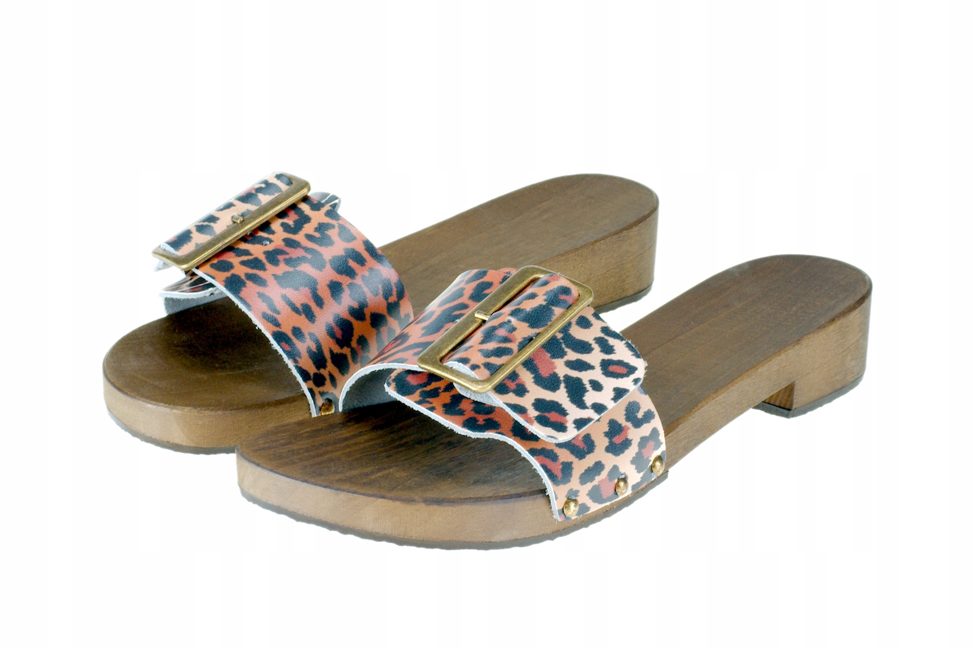 

Klapki drewniane z szeroką klamerką, Panterka 40