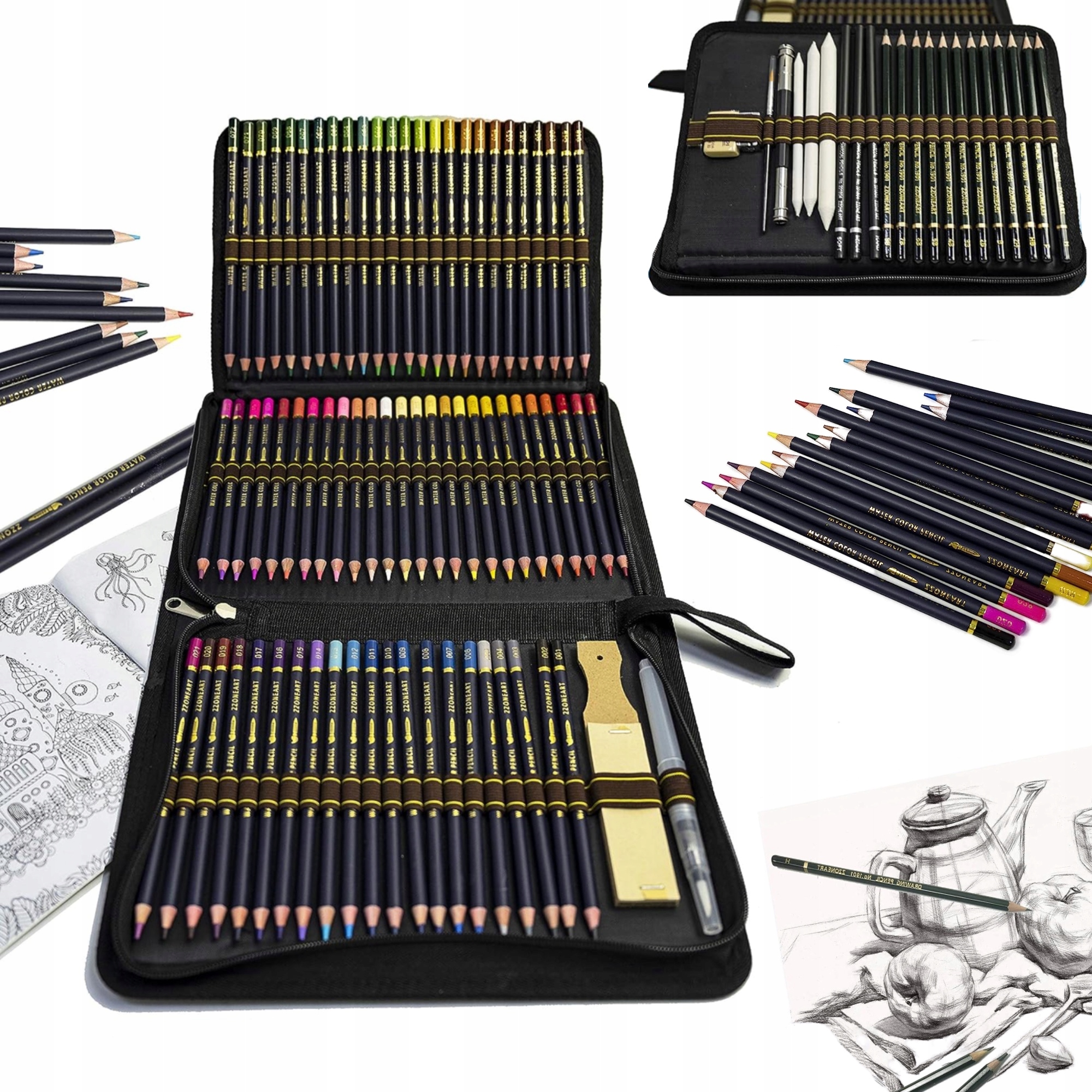 Pastelky na kreslení skicování profesionální sada 96 ks v pouzdro