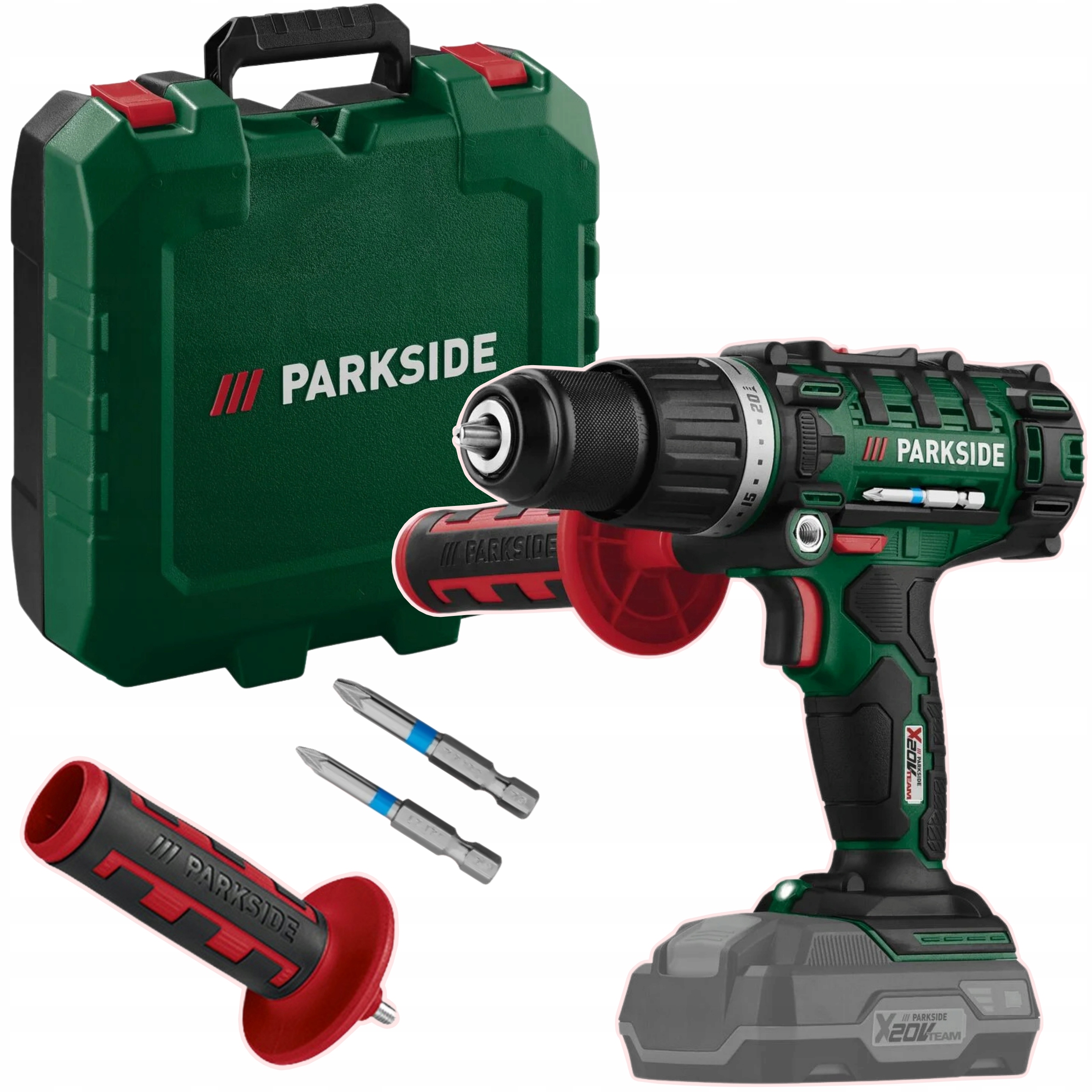 Akumulatorowa wiertarko-wkrętarka udarowa Parkside Psbsa 20-Li 20V +Walizka