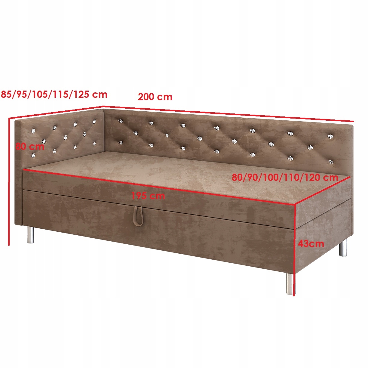 Łóżko Tapczan młodzieżowy welur Princess+ 120x200 Powierzchnia spania - długość (cm) 191-200 cm