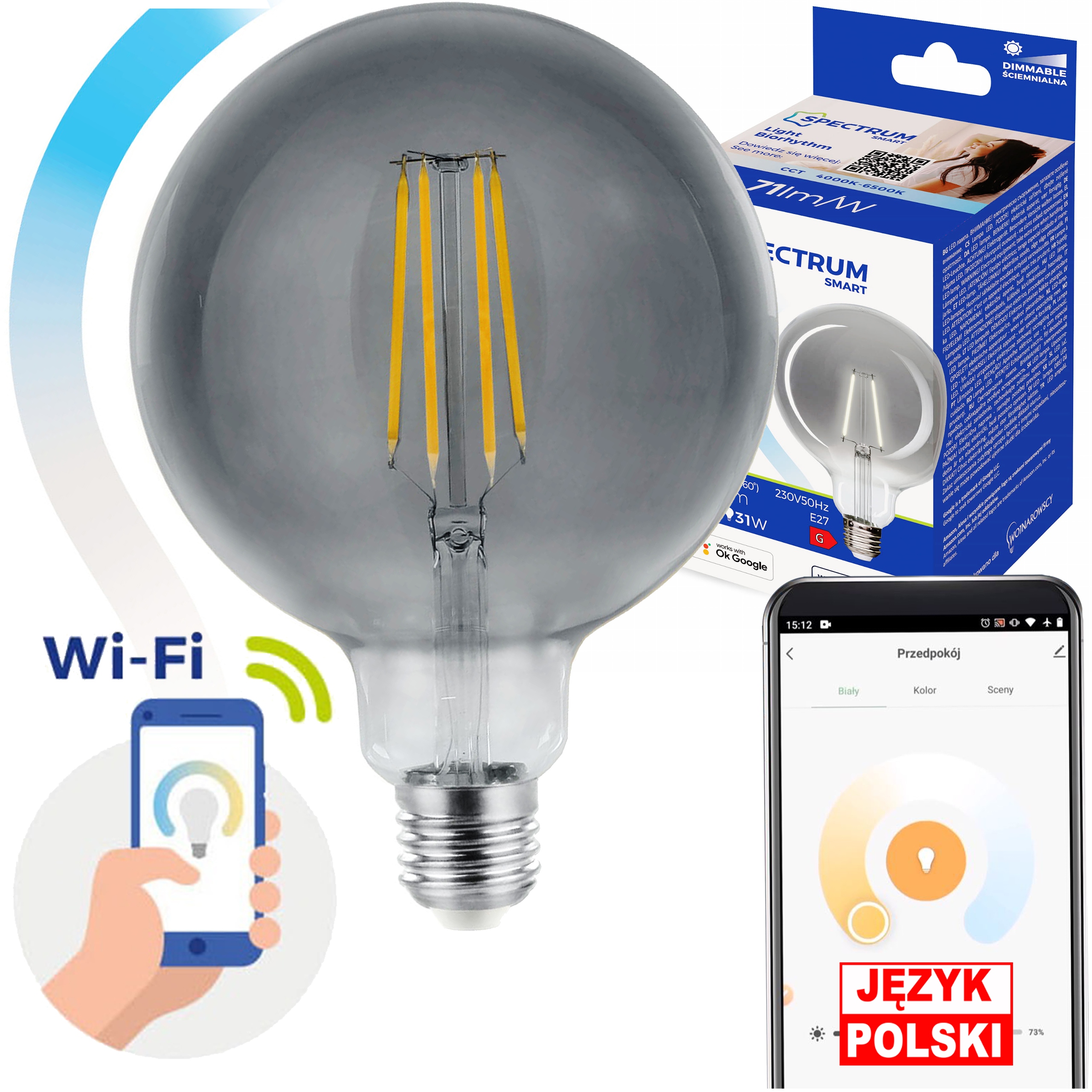 Żarówka LED dymiona GLOBE G125 E27 TUYA 4,9W Amber SMART WiFi + Bluetooth