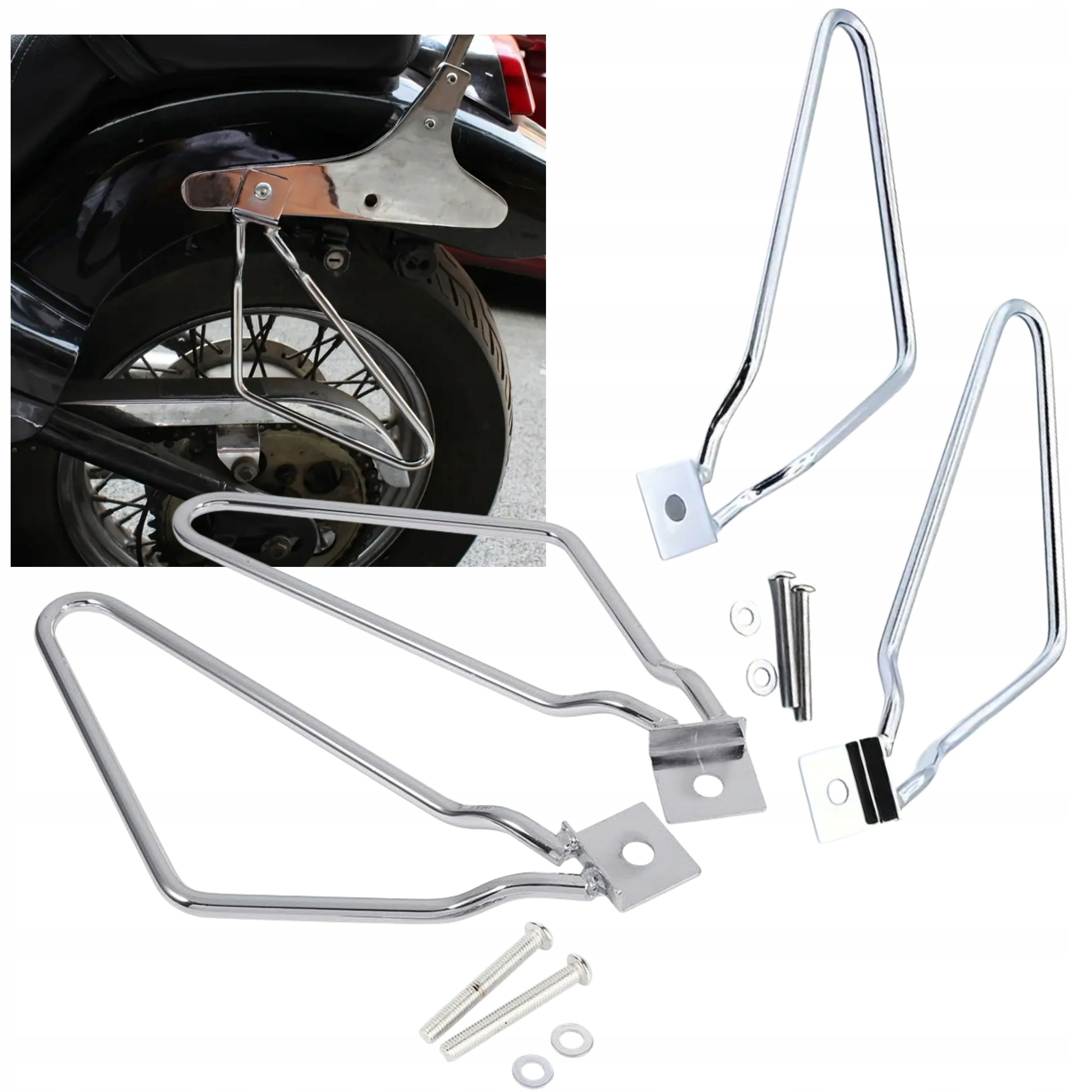 Uniwersalny Stelaż Motocyklowy Pod Sakwy Boczne Stalowy Chromowany Srebrny