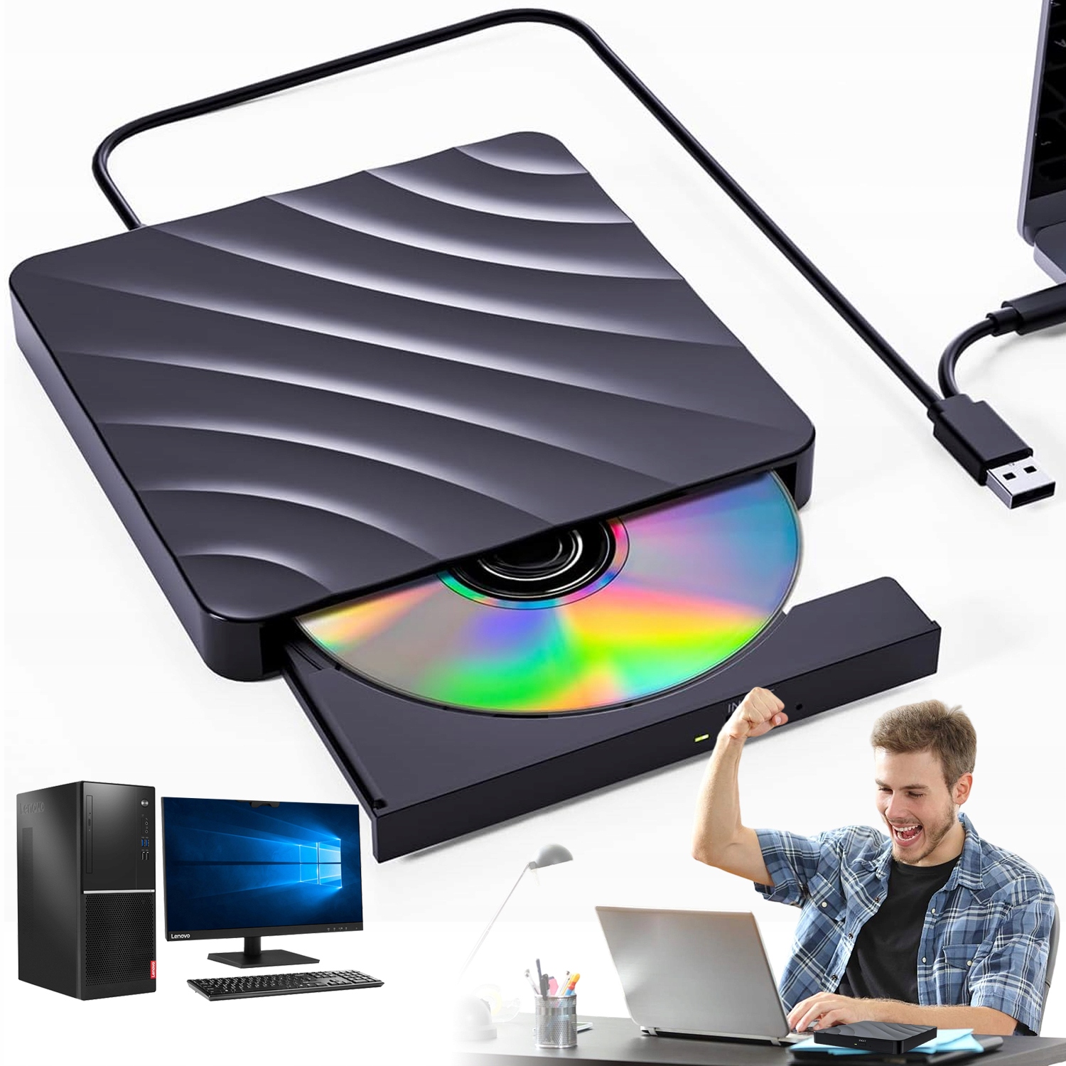 Externí Blu-ray Mechanika 5V1 Vypalovačka CD DVD Usb 3.0 Čtečka Karet Mac Pc