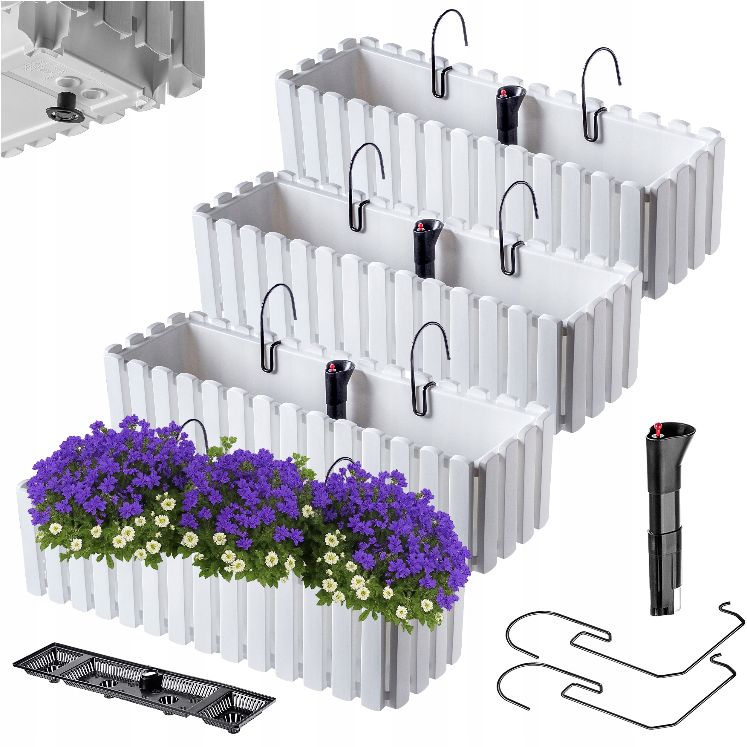 4 x Balkonová Skrinka Kvetináč 60 cm Kvety Balustrada Balkon Biela