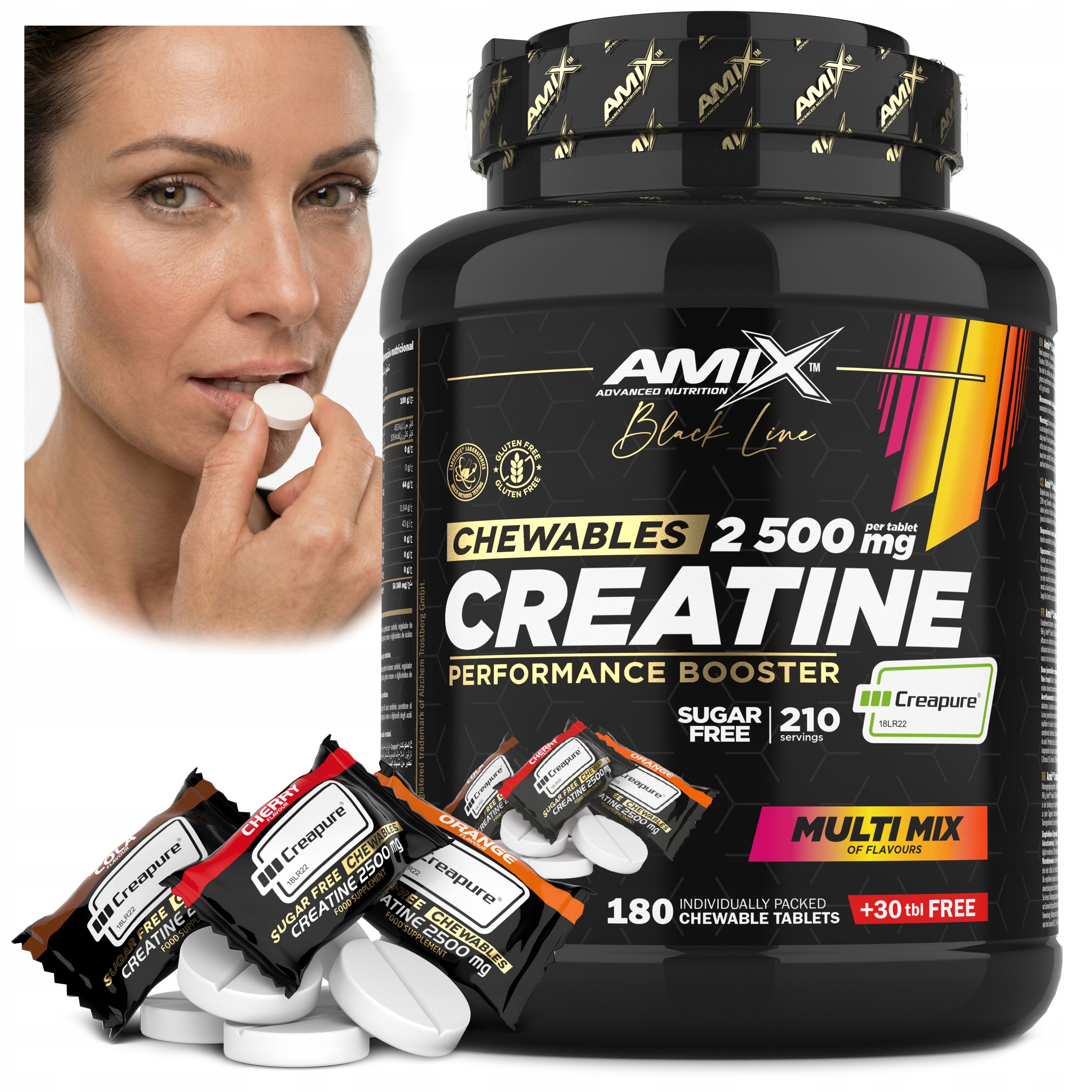 Monohydrát kreatinu pro ženy Creatine 210 chuťových tablet na sání