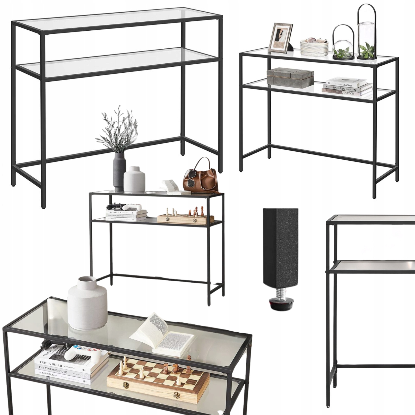 Sklenená konzola Čierna úzka lavička Stolík do predsiene a obývačky 2 police Loft