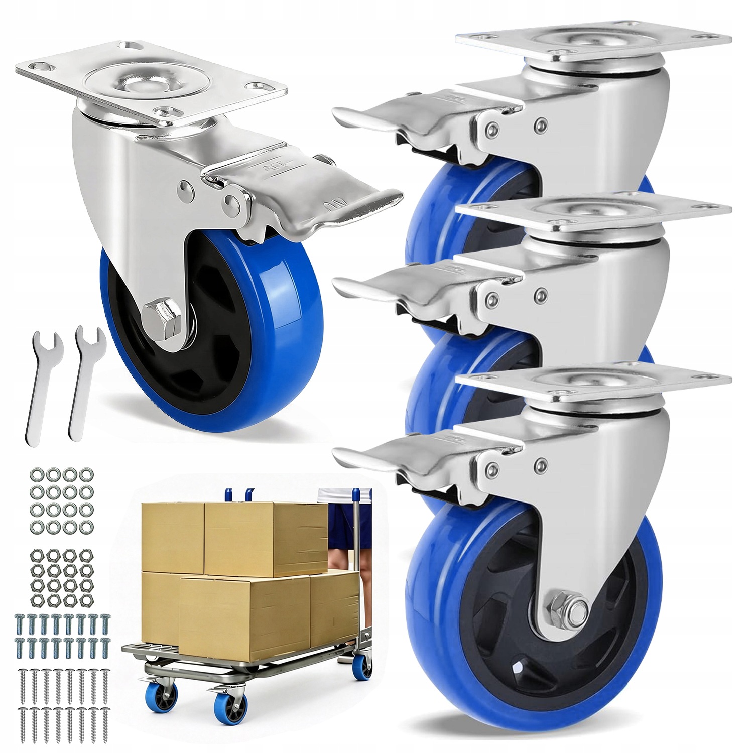 4 X Otočné Nábytkové Kolečko S Brzdou 100 MM, Kaučuková Sada Koleček 600 Kg