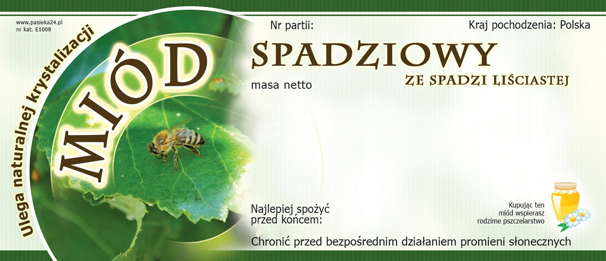 Etykiety na Miód ze Spadzi Liściastej - wzór E1008