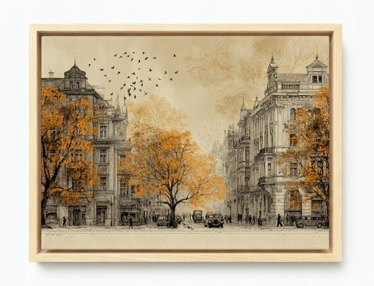 Obraz Rám American Box Vintage Staré Město Podzim Retro Sepia 80x60