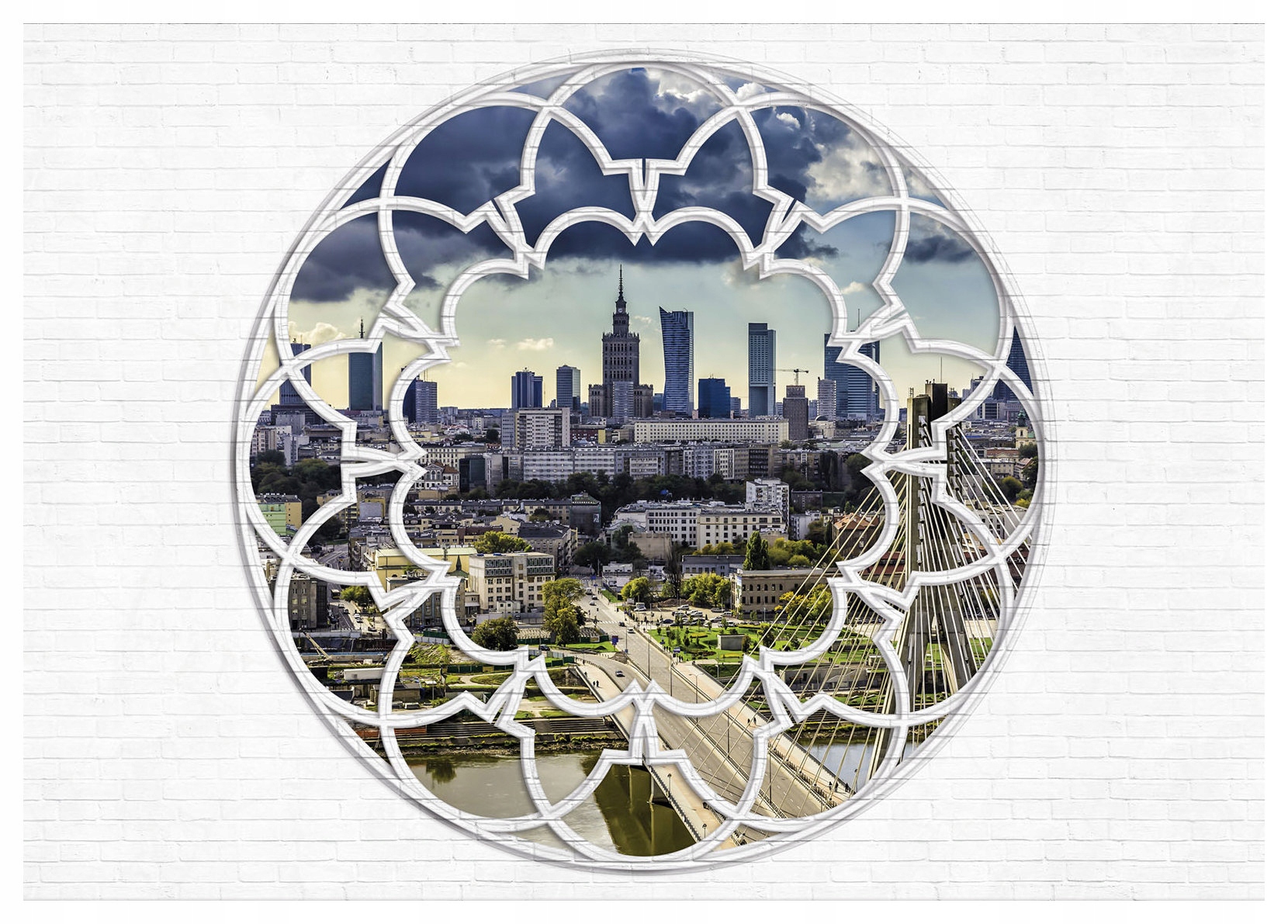 Fototapeta Město v rámu panorama mrakodrapy cihla 200x140 lepidlo