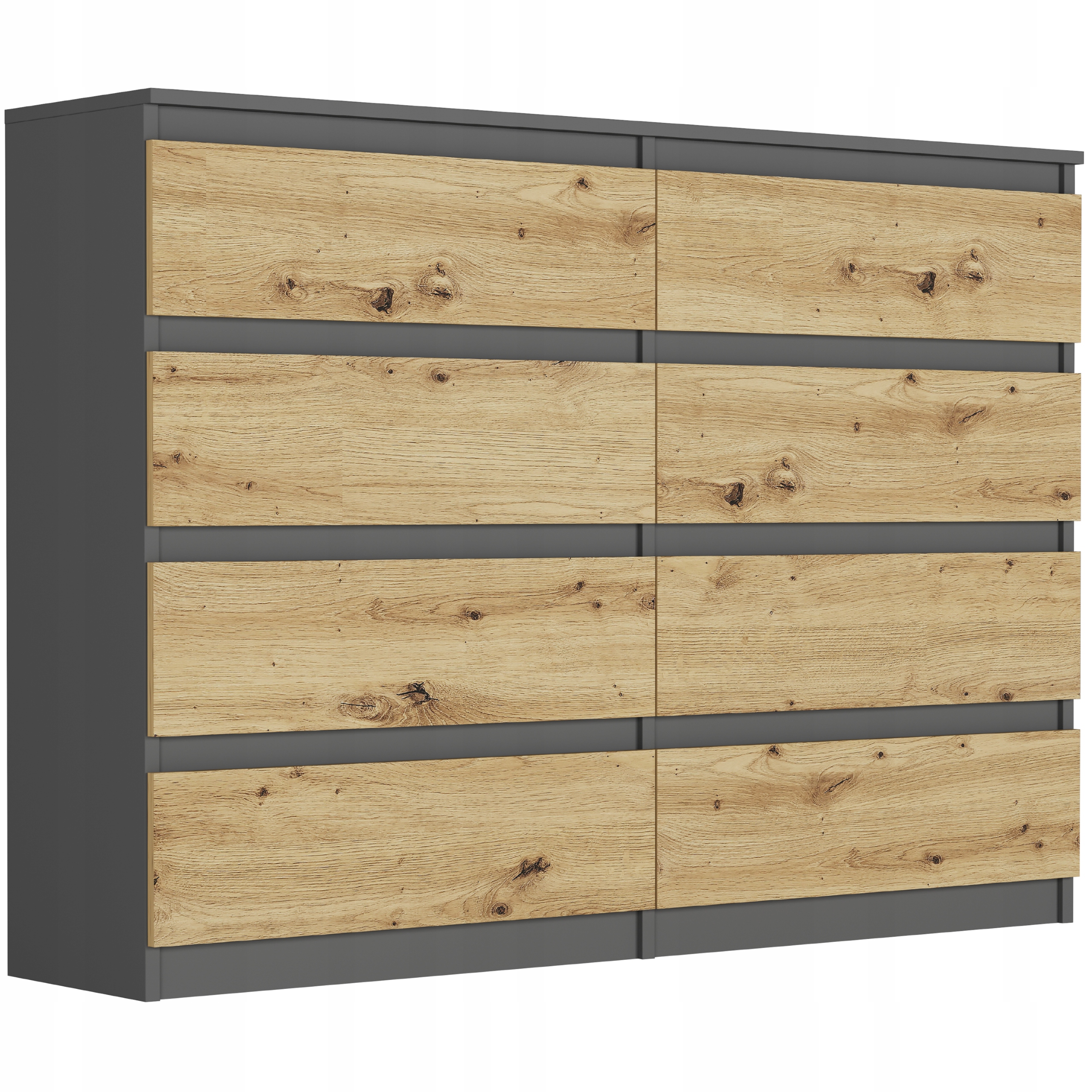 Nowoczesna KOMODA 140CM SZAFKA 8 SZUFLAD PL ANTRACYT MIX ARTISAN R-140-S8