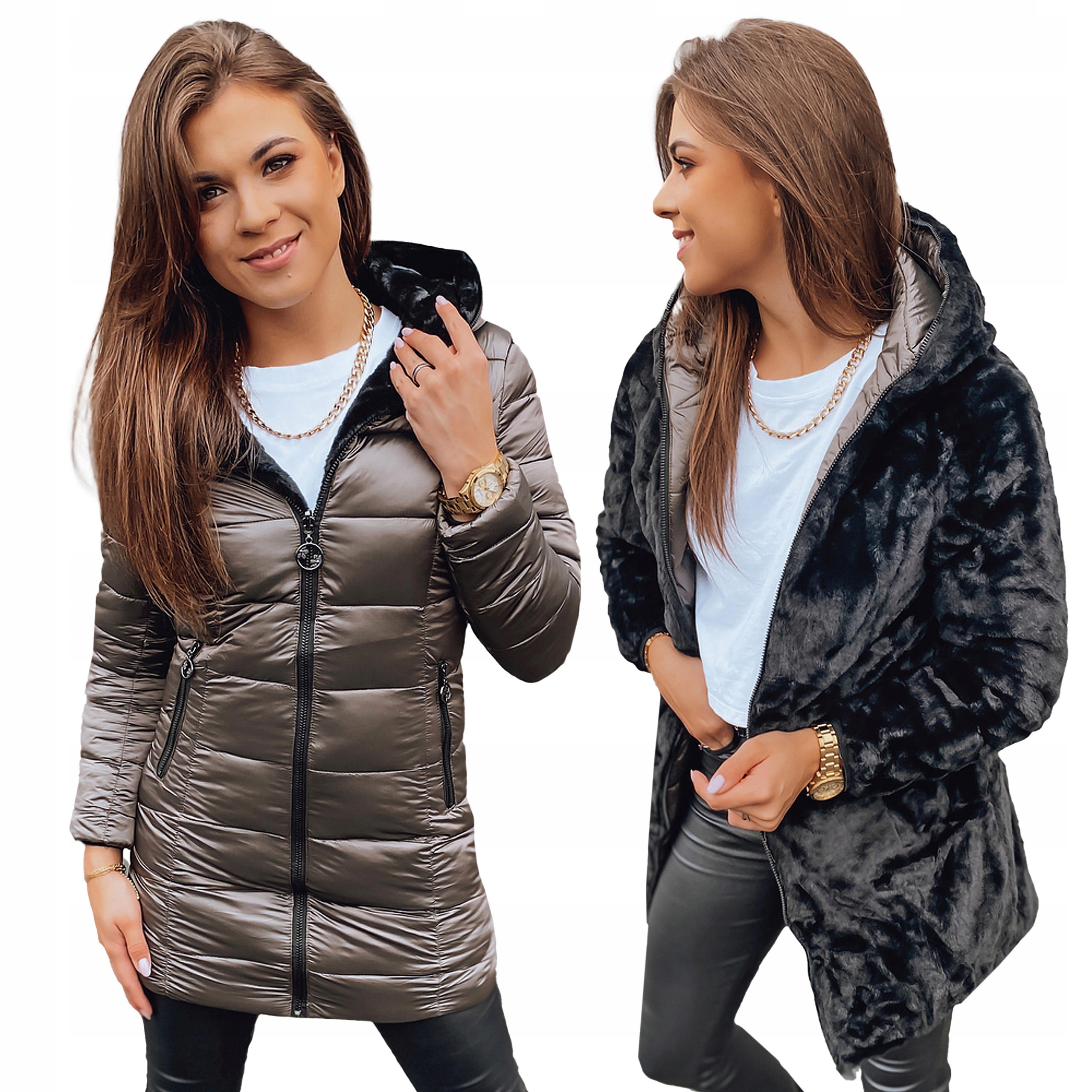 DAMSKI DWUSTRONNY PŁASZCZ/KURTKA ZIMOWA roz. XL