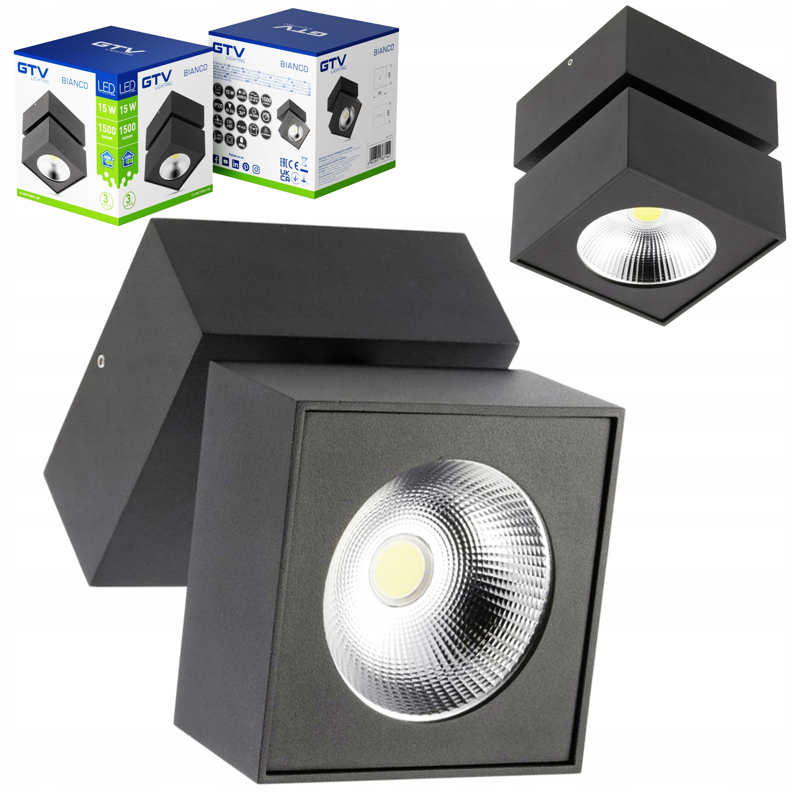 Nástěnná Lampa Stropní Led svítidlo Bianco 15W 1500lm 4000K čtverec černá