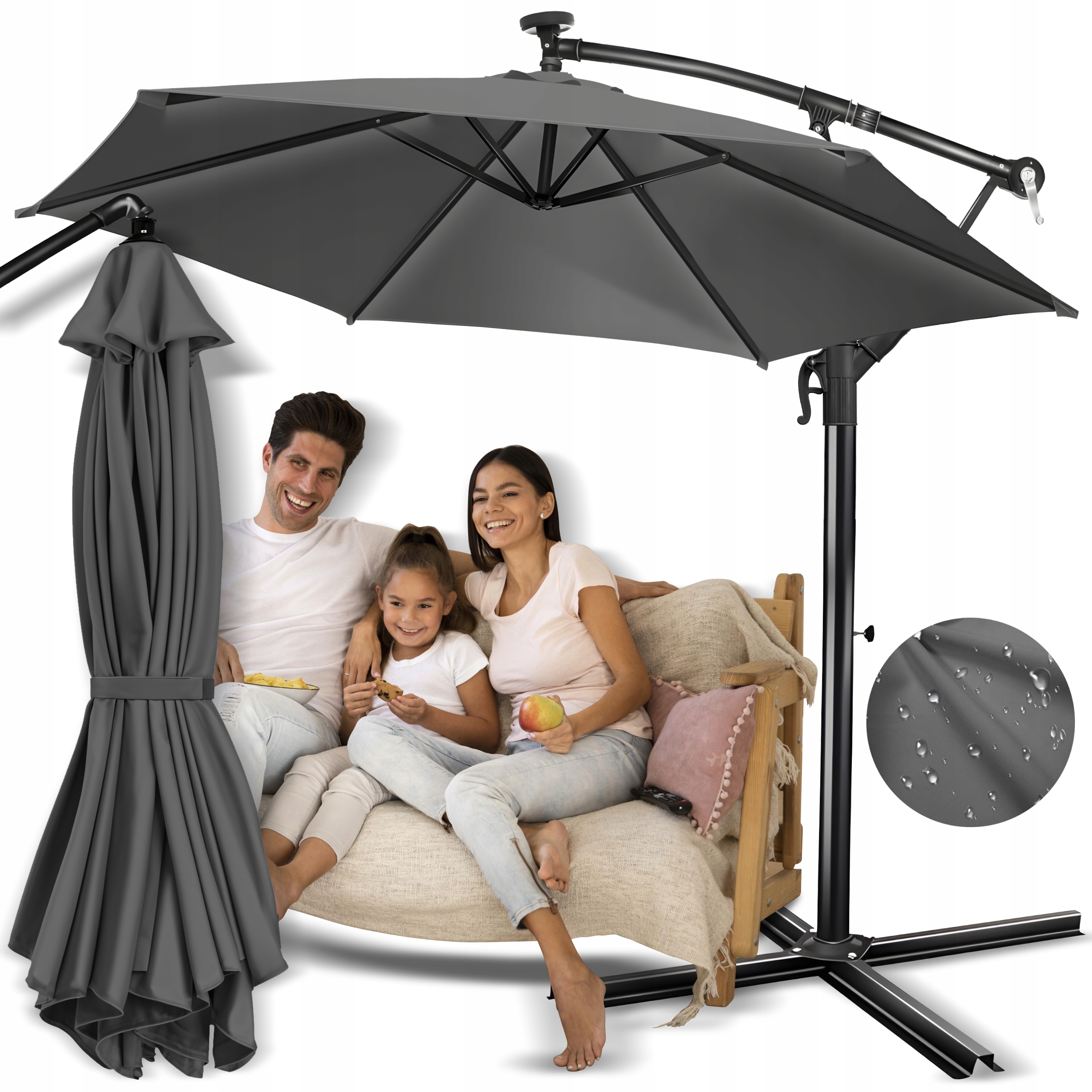 Parasol Ogrodowy Duży Solidny Składany 3,5M Z Wysięgnikiem Regulacja XXXL