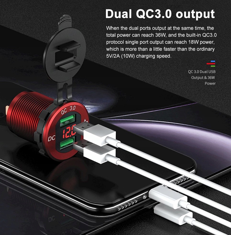 3.0 QC USB ŁADOWARKA SAMOCHODOWA WOLTOMIERZ RED AL Producent inny