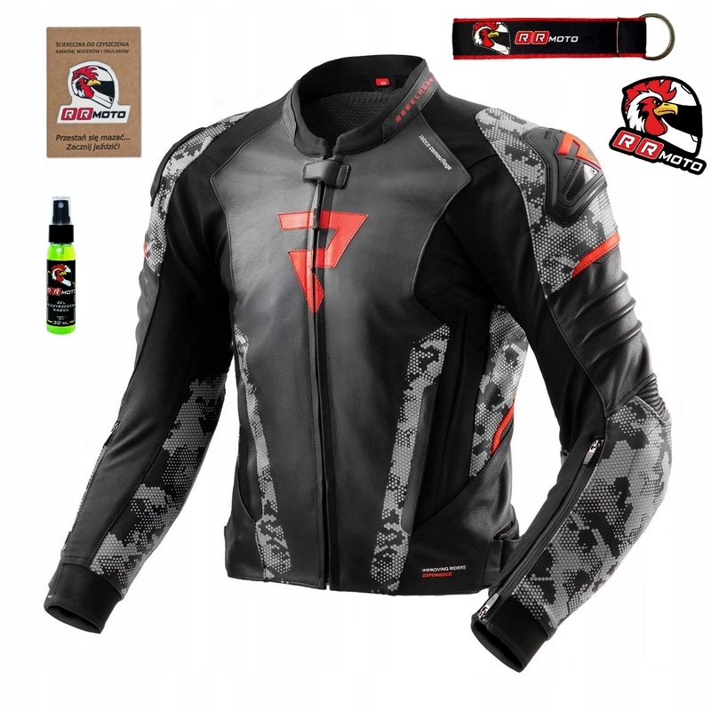 Kožená bunda Rebelhorn Veloce Camo Black/grey/fluo Red červená Darčeky