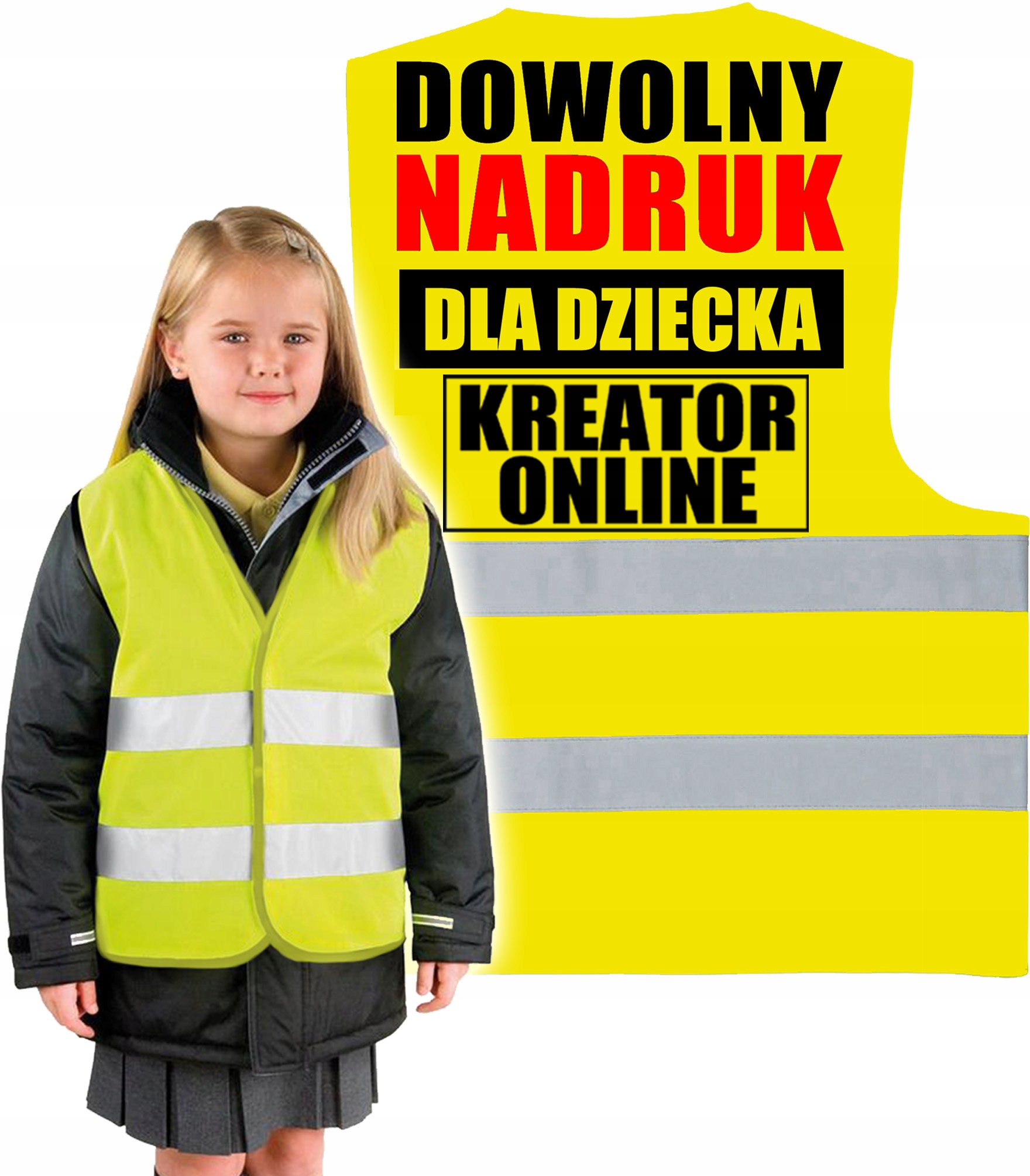 KAMIZELKA ODBLASKOWA DZIECIĘCA DLA DZIECKA Z WŁASNYM NADRUKIEM ROZMIAR M