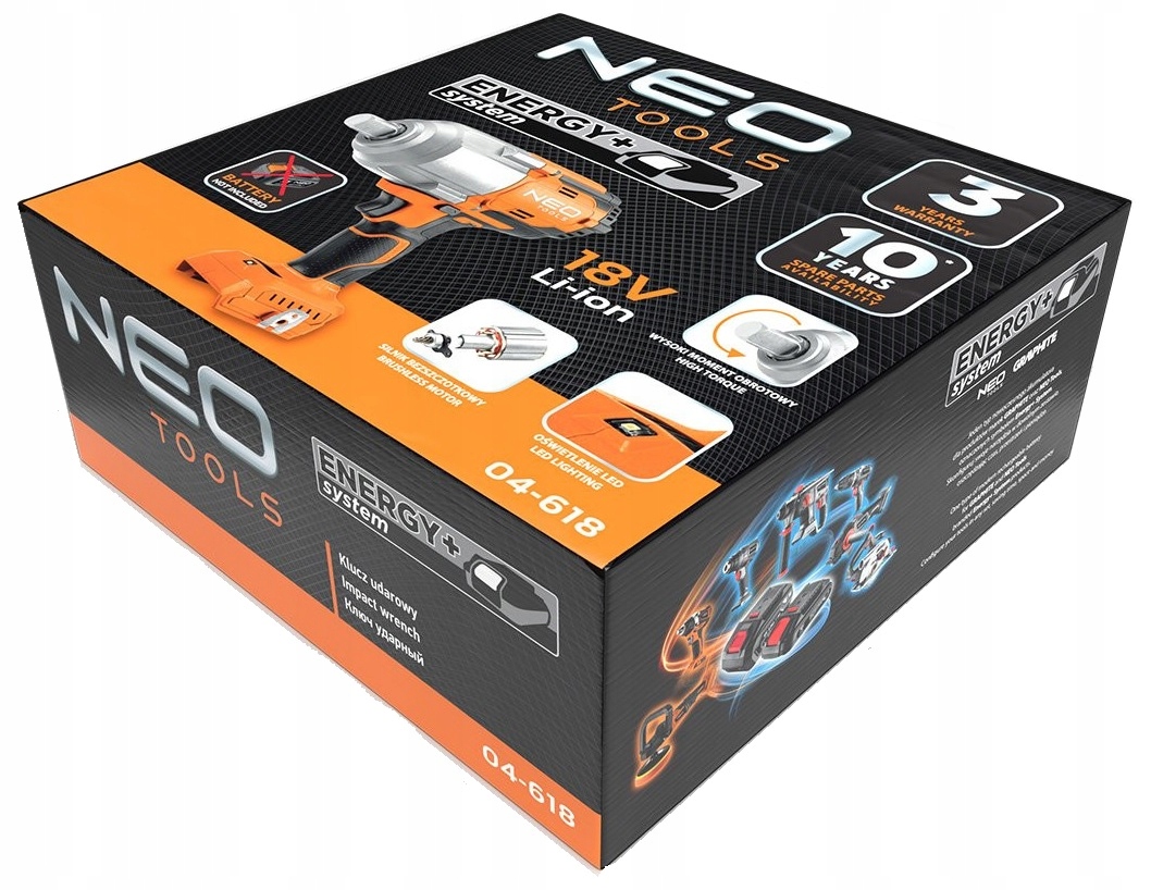 NEO Klucz udarowy akumulatorowy 1100Nm bezszczotkowy + 2 x AKU 4Ah Energy+ Rozmiar trzpienia 1/2''