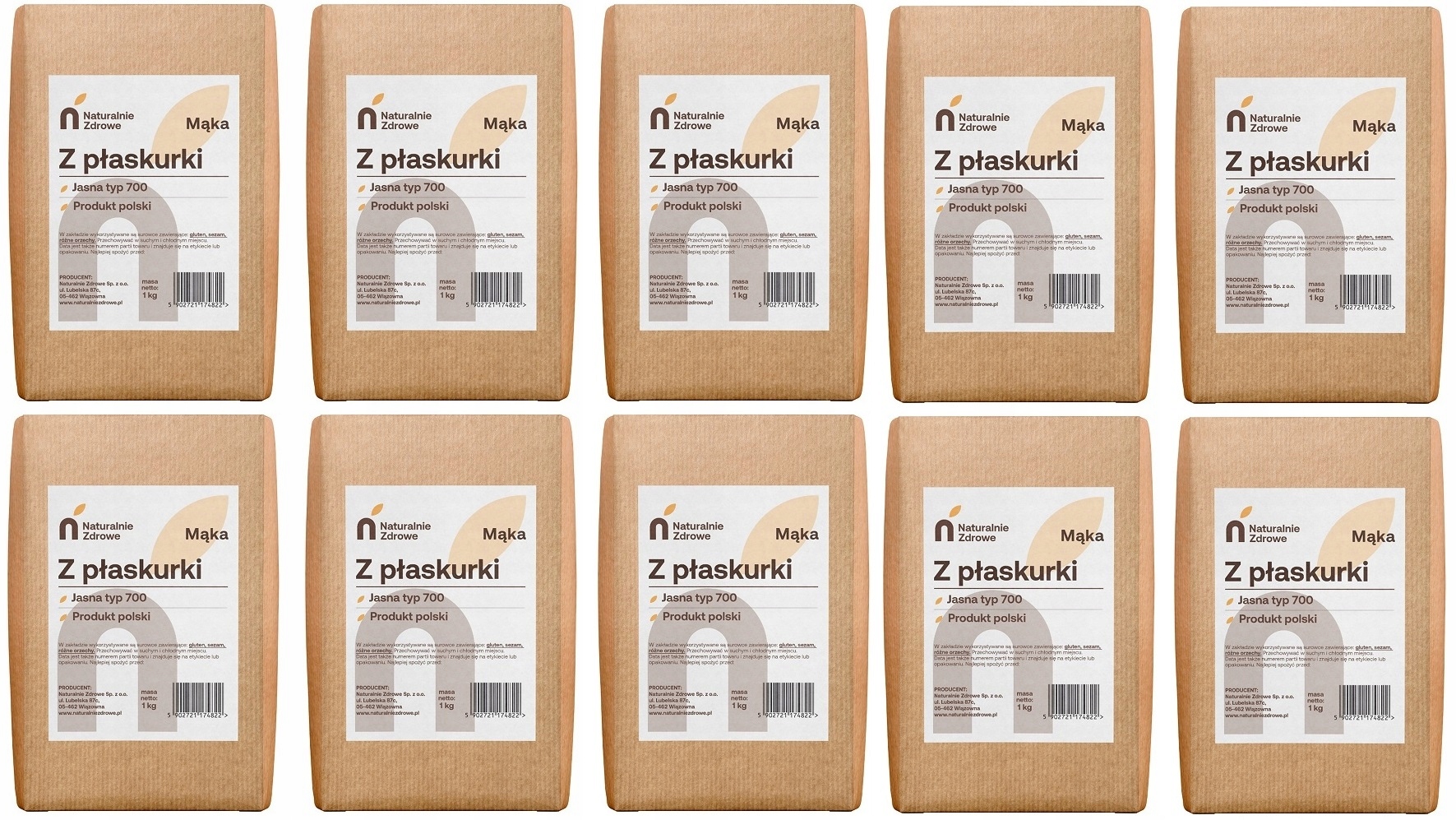 Mąka z Płaskurki Jasna Typ 700 Naturalnie Zdrowe 10kg (10x1kg)