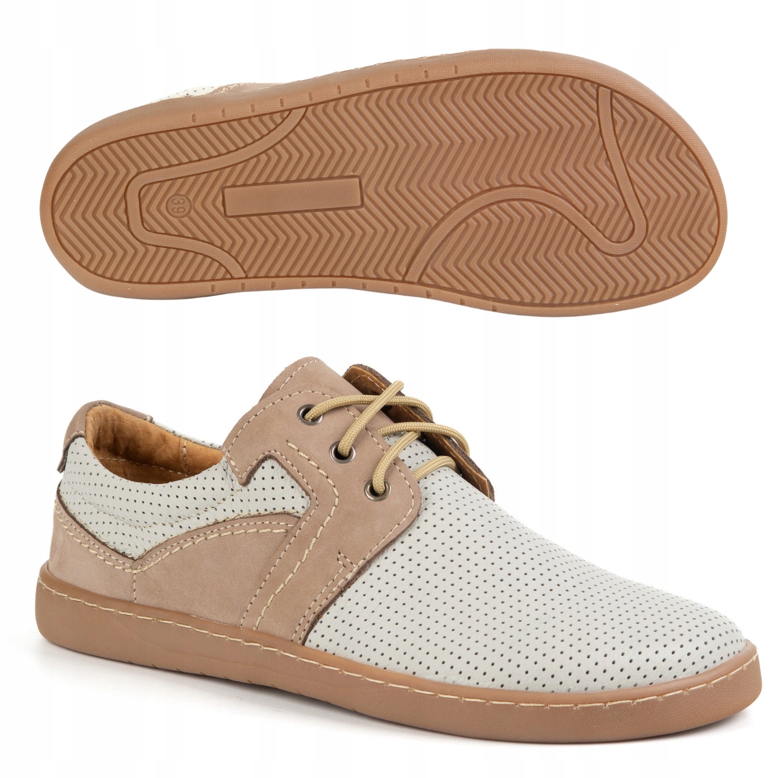 Barefoot Pánské kožené šněrovací perforované boty 115KZ hnědé 45