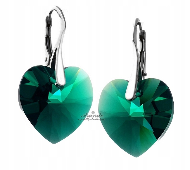 Křišťálové Náušnice Srdíčka Emerald Stříbro Arande
