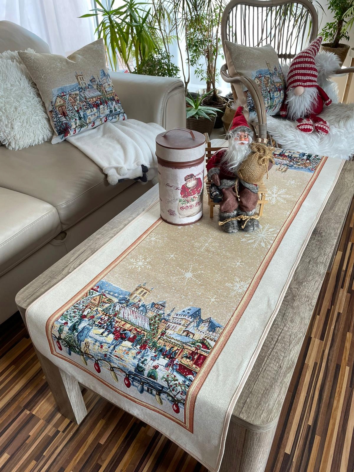 Běhoun s vánočním městečkem 45x140 cm V13