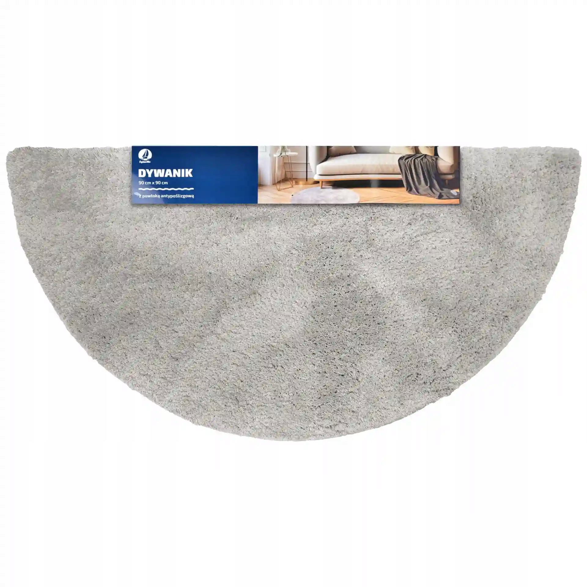 Koberec kulatý s protiskluzovou vrstvou šedý Captain Mike 800 Gsm 90x90 cm