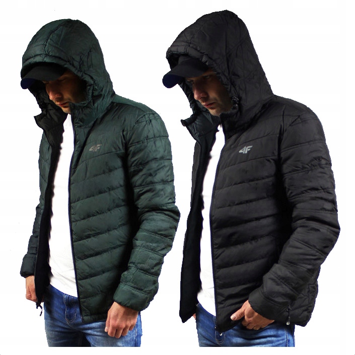 4F pánská jarní bunda Černá Oboustranná s kapucí Khaki sportovní Teplá