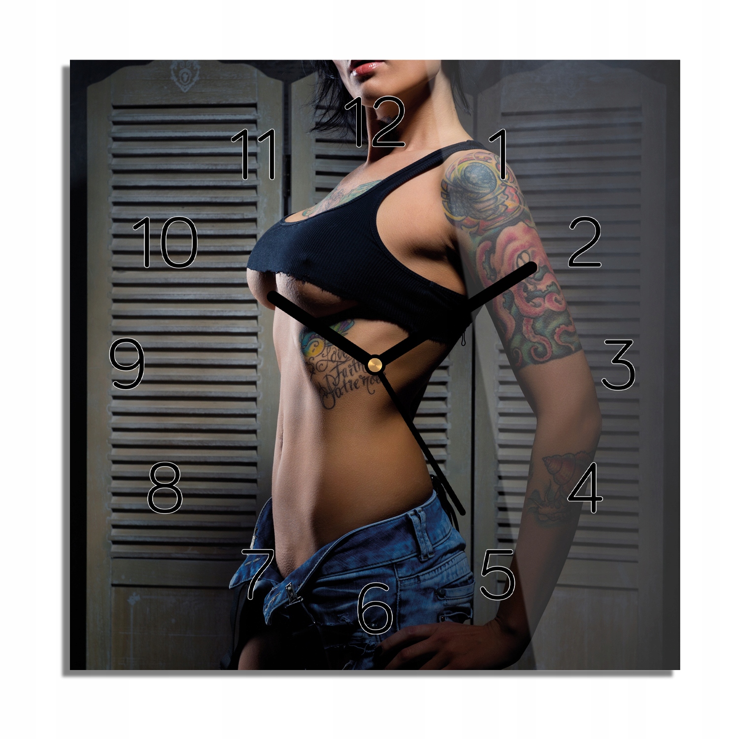 

Ciało tatuaż kobieta zegar na szkle 30x30 ścienny