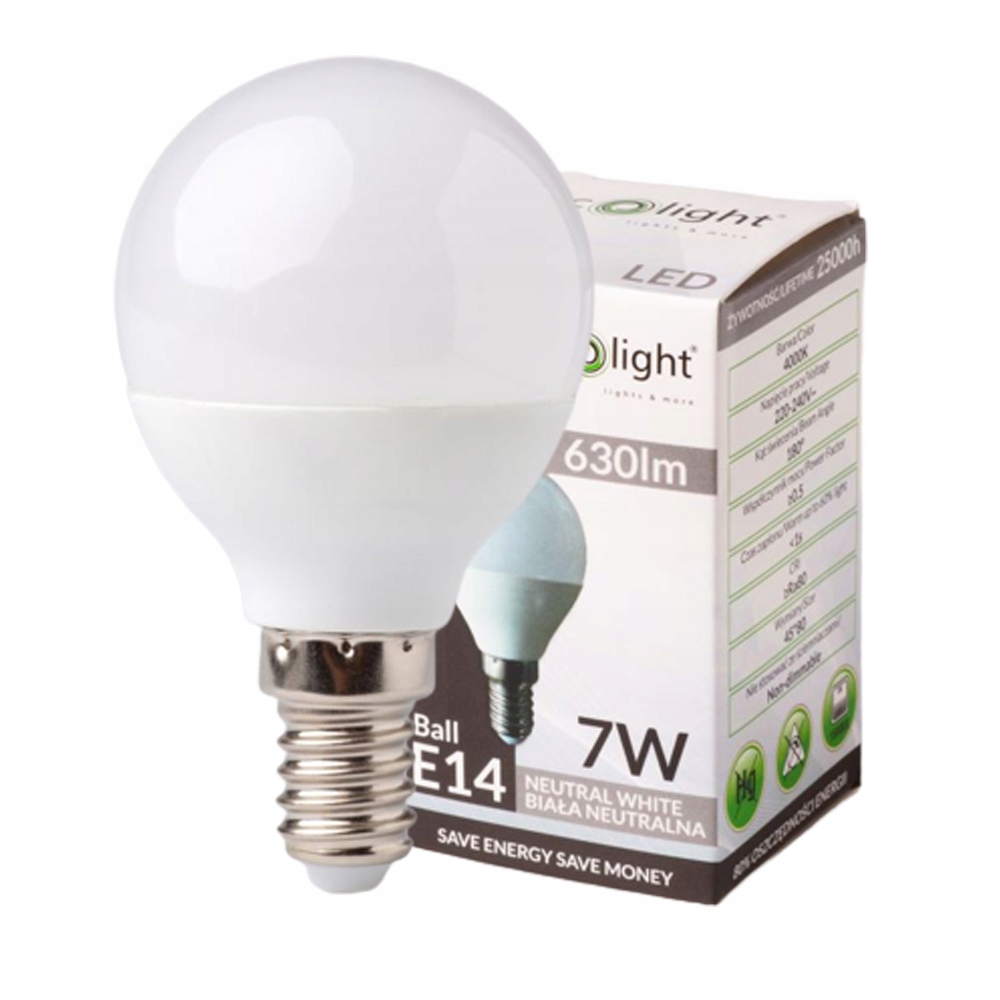 

Żarówka Led E14 7W 4000K Kulka Neutralna 7W=60W
