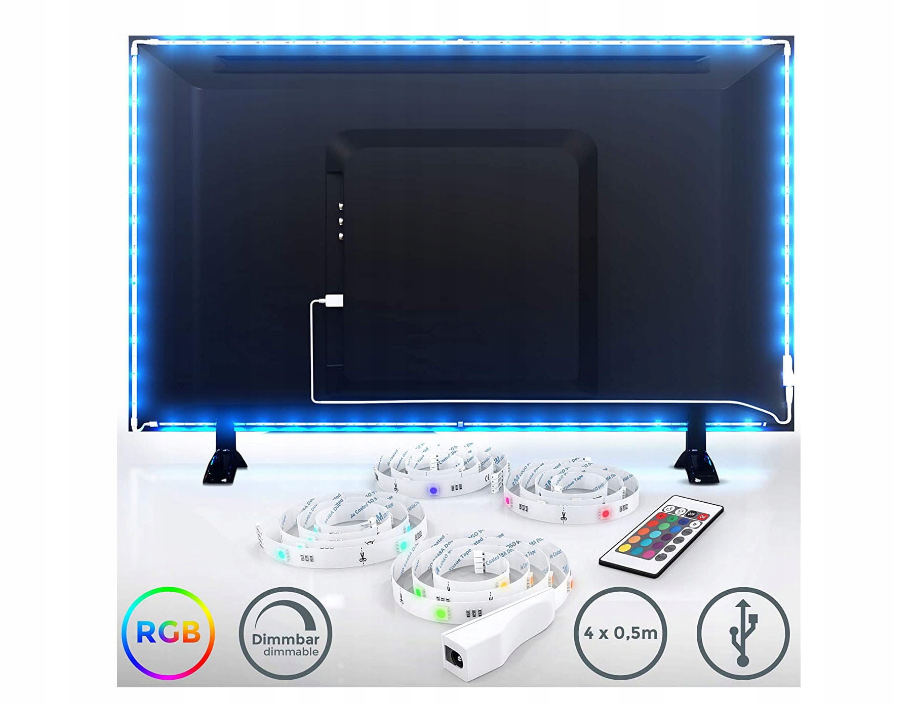 

Taśma Led Rgb Usb Z Pilotem 2M Podświetlanie Tv