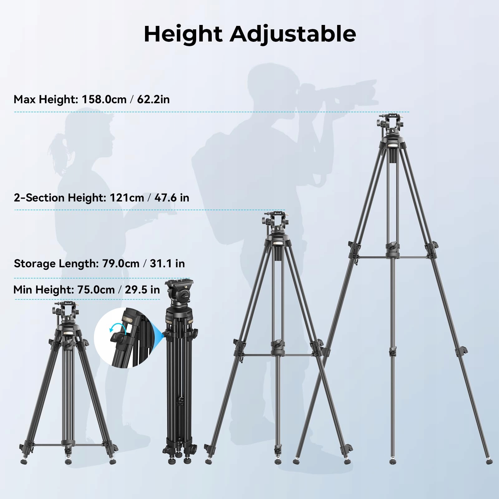 SMALLRIG Lekki Statyw Kamerowy 62" z Głowicą 360° i Płytką QR dla DSLR — miniatura 5