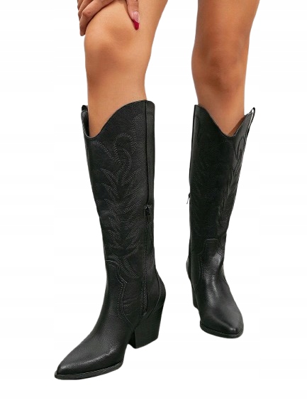 Shein Černé Kozačky Kovbojské Boty Ze Syntetického Materiálu EUR38.5 1KE